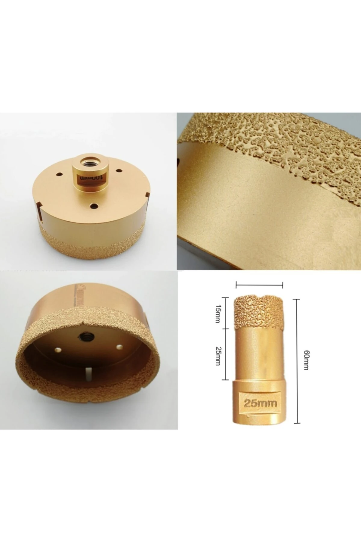 Mermer Granit Panç Fayans Beton Kaya Delme Ucu 40mm Sarı Elmas Avuç Taşlama Uyumlu (m14) Karot Delik