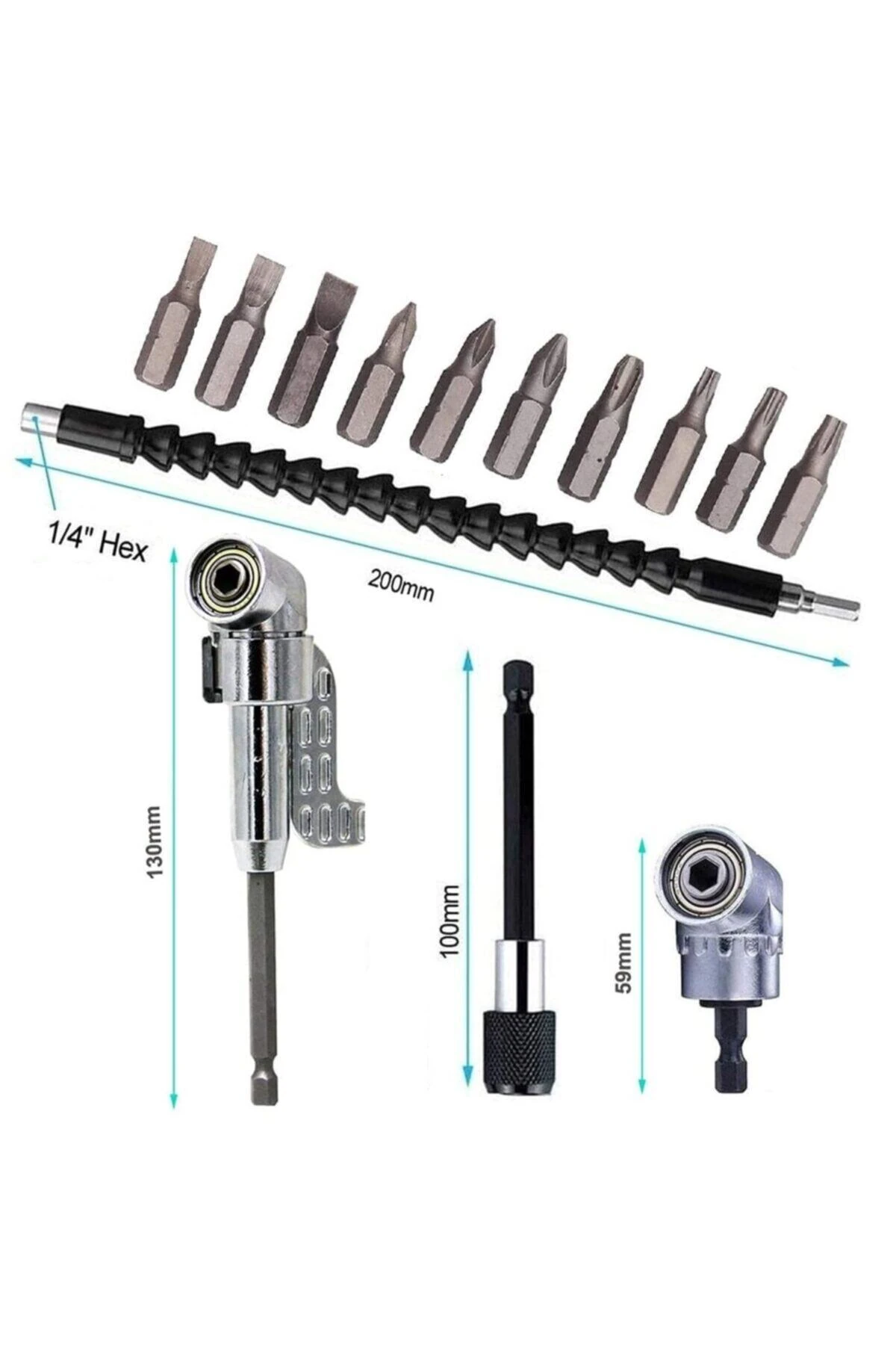 Matkap Için Vidalama Uç Seti Altıgen Hex Köşe Kör Vidalama Adaptörü Hızlı Bits Adaptör Esnek Hortum