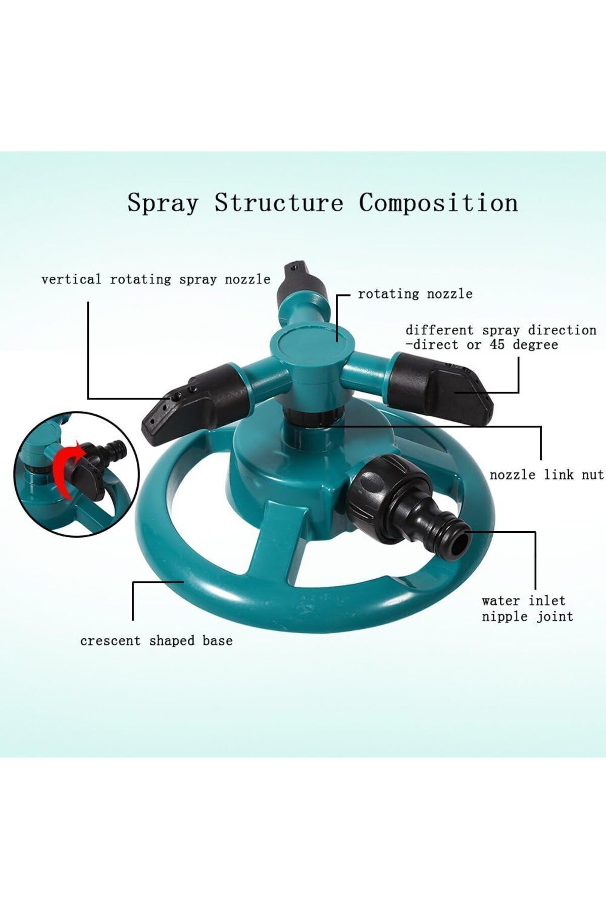 Ayarlanabilir Otomatik 360° Dönebilen 12 Kanal Nozullu Çim Bahçe Sulama Sprinkler Fıskiye