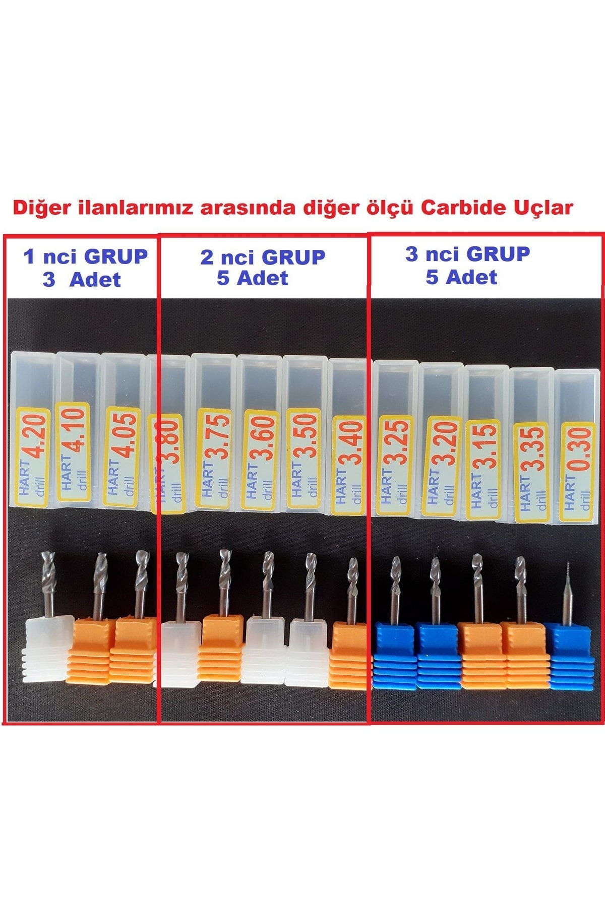 Kalıpçı Taşlama Delme Cnc Router Karbür Uç Seti 3.40mm - 3.80mm Çap Carbide Matkap Ucu 5 Parça Set