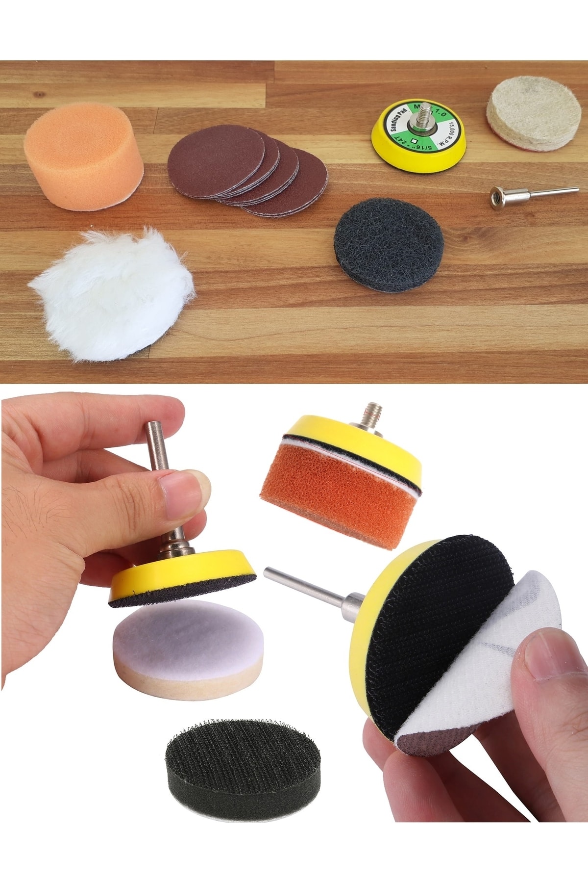 Dremel Proxxon Makineleri Için Polisaj Seti Cırtlı Taban Yün Keçe Zımpara Bone Skoch Sünger 16 Pcs