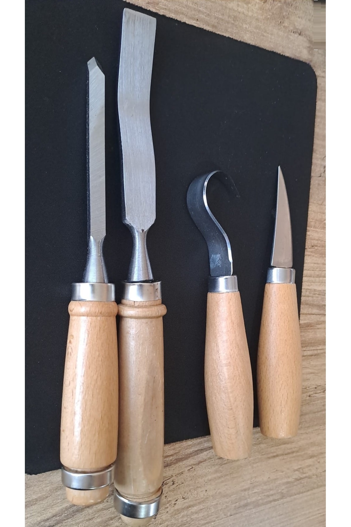 Ahşap Oyma Bıçak Alet Seti Kaşık Heykel Kuksa Oval Düz Oyma Yontma Bıçağı 4 Parçalı Set