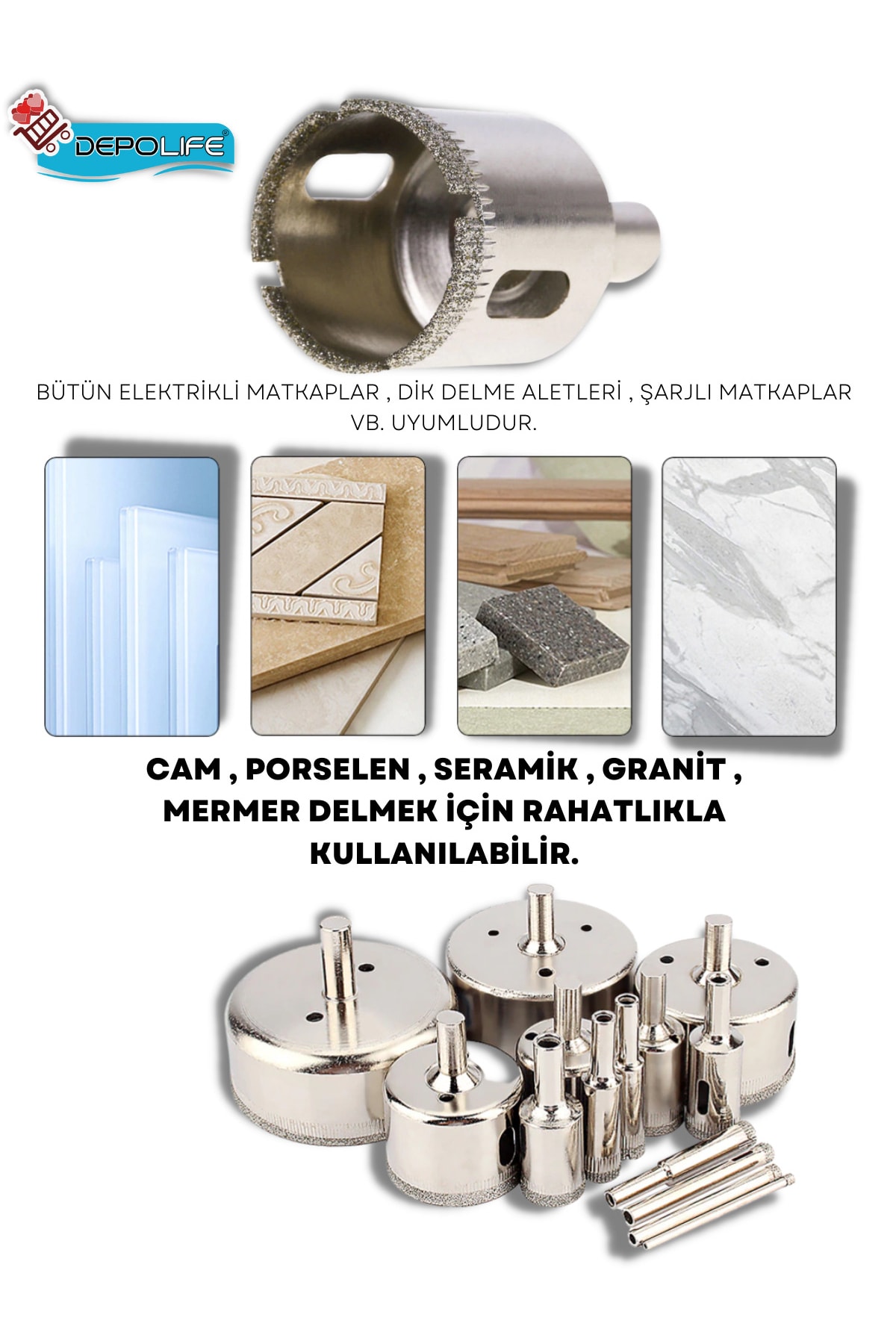 3mm Mermer Granit Fayans Cam Yuvarlak Delme Panç Elmas Uç Yuvarlak Açma Matkap Için Boru Tipi Karot