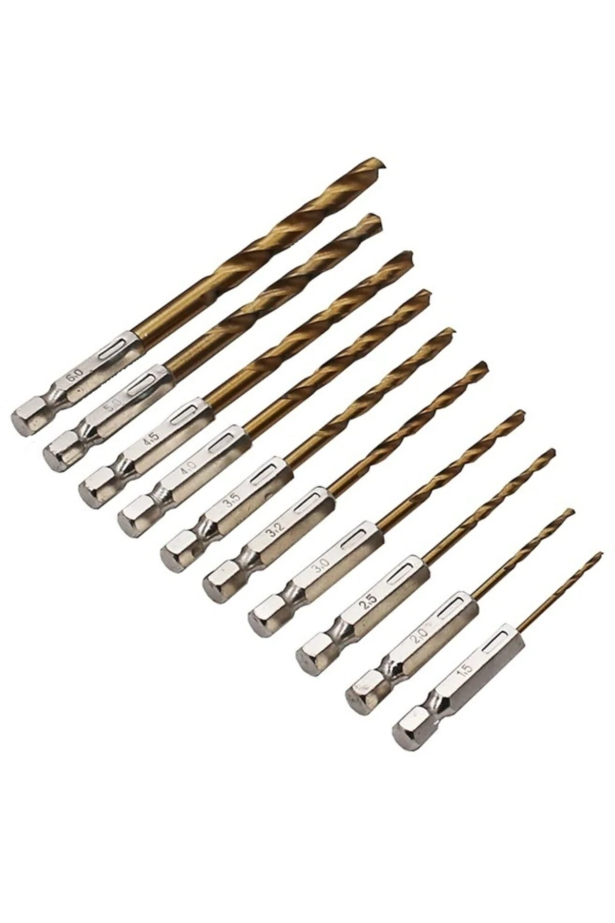 Hss Çelik Titanyum Kaplı Matkap Uç Seti 10 Parça Altıgen Saplı 1/4 Hex Ahşap Metal Uç Takımı