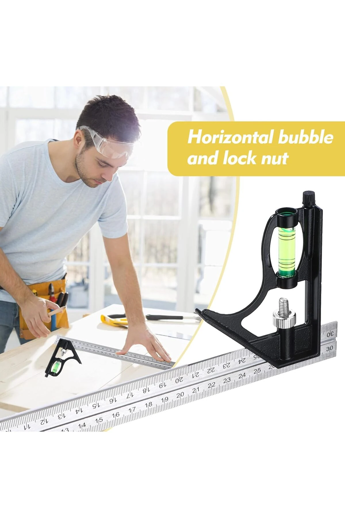 Kombine Metrik Gönye Alüminyum Su Terazili 300mm 45-90 Derece Kombine Cetvel