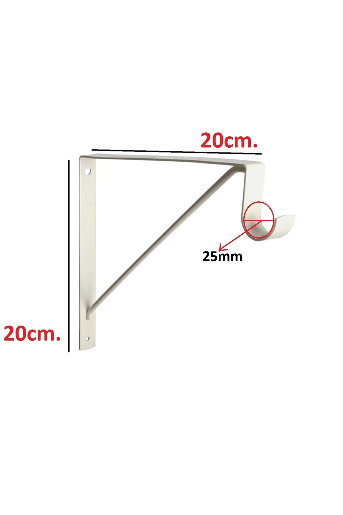 20x20cm Metal Braket Raf Tutucu Fortmanto Demiri 25mm Askılık Borusu Takılabilir Montajlı 2li Set