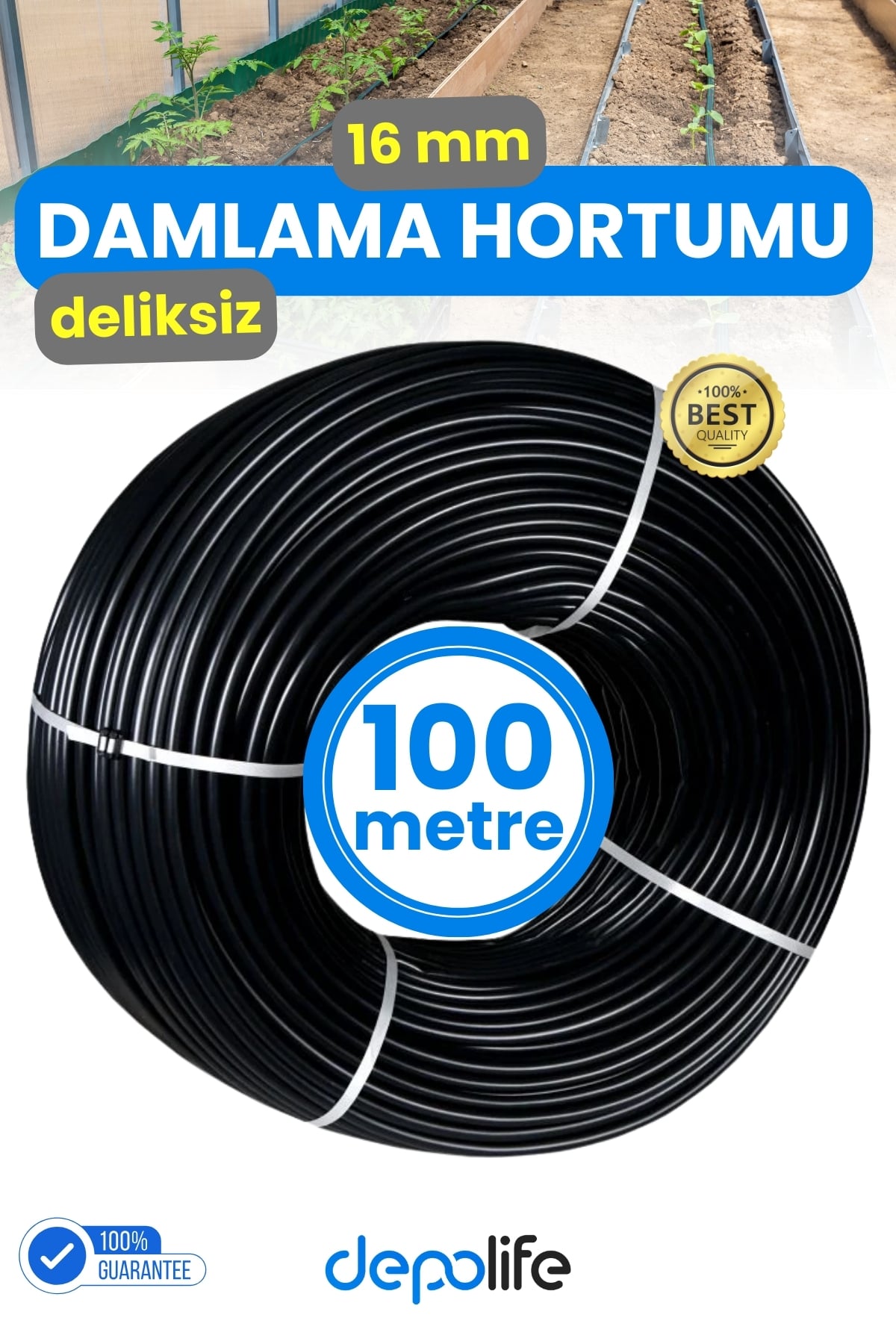 100 Metre 16mm Deliksiz Damlama Hortumu Sulama Serinletme Bahçe Sera Tarla Bitki Ağaç Sulama Borusu