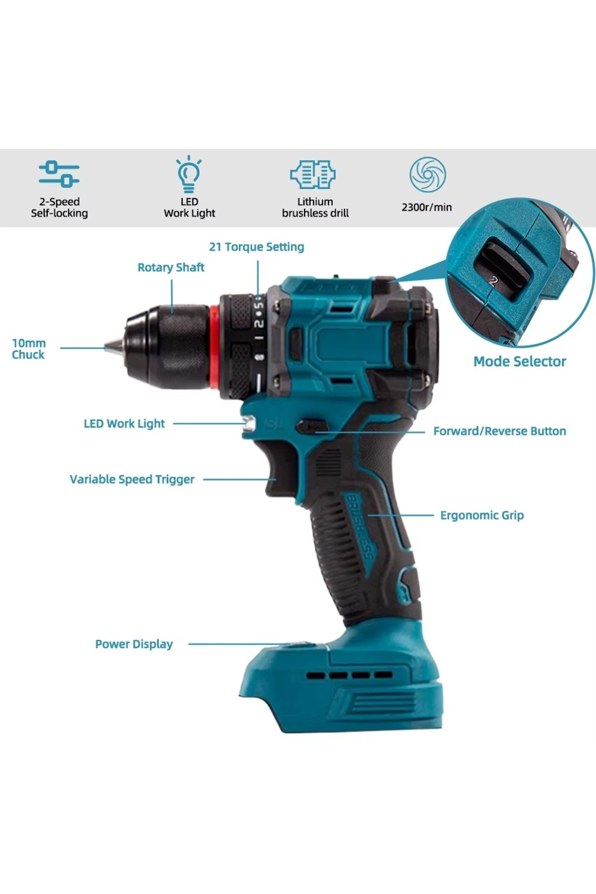 Fırçasız Professionel Şarjlı Matkap 2 Akülü Darbeli Torklu Şanzımanlı Otomatik Kilitlemeli Mandren