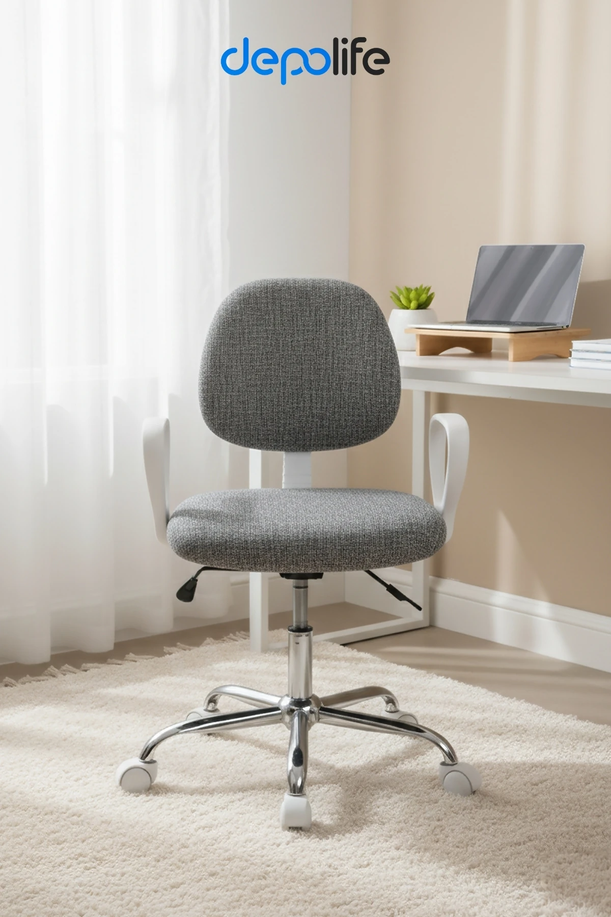  Ev Ofis Sekreter Personel Çalışma Sandalyesi Geriye Yatma Krom Beyaz Büro Ders Oyuncu Koltuğu - Siyah Tedy - Krom