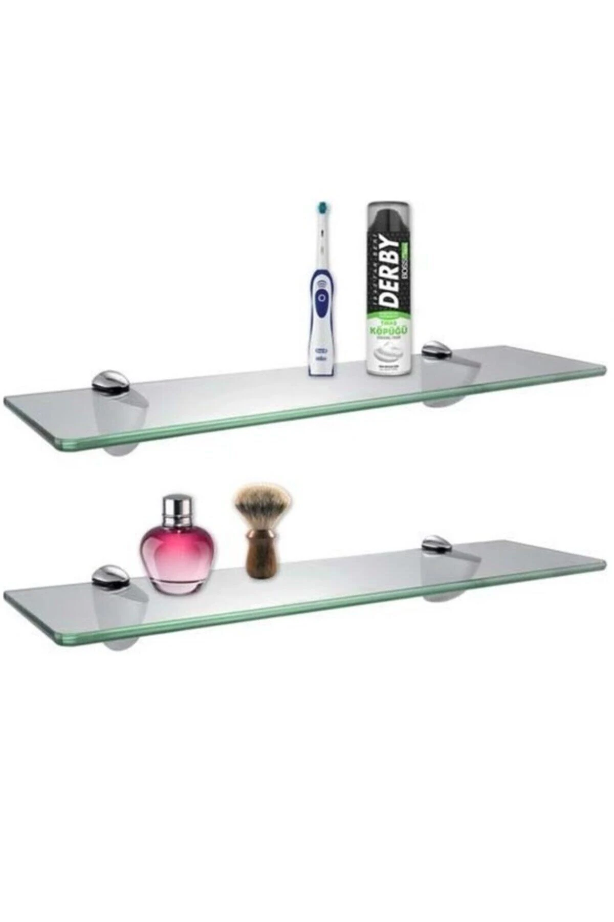 Cam Raf Ikili Set Banyo Duvar Ahşap Montajlı Etejer Rafı Rodajlı Cam Rafı Montaj Aparatlı Etajer