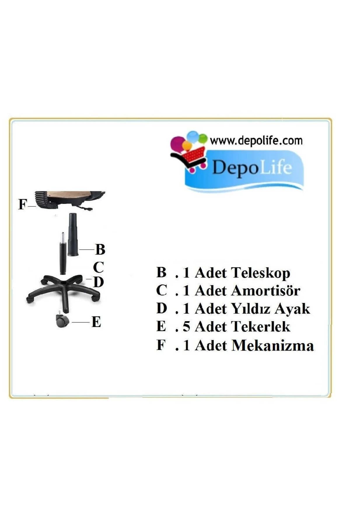 Ofis Koltuğu Yedek Parça Seti Yıldız Ayak Amortisör Tekerlek teleskop Şase Mekanizma Takımı