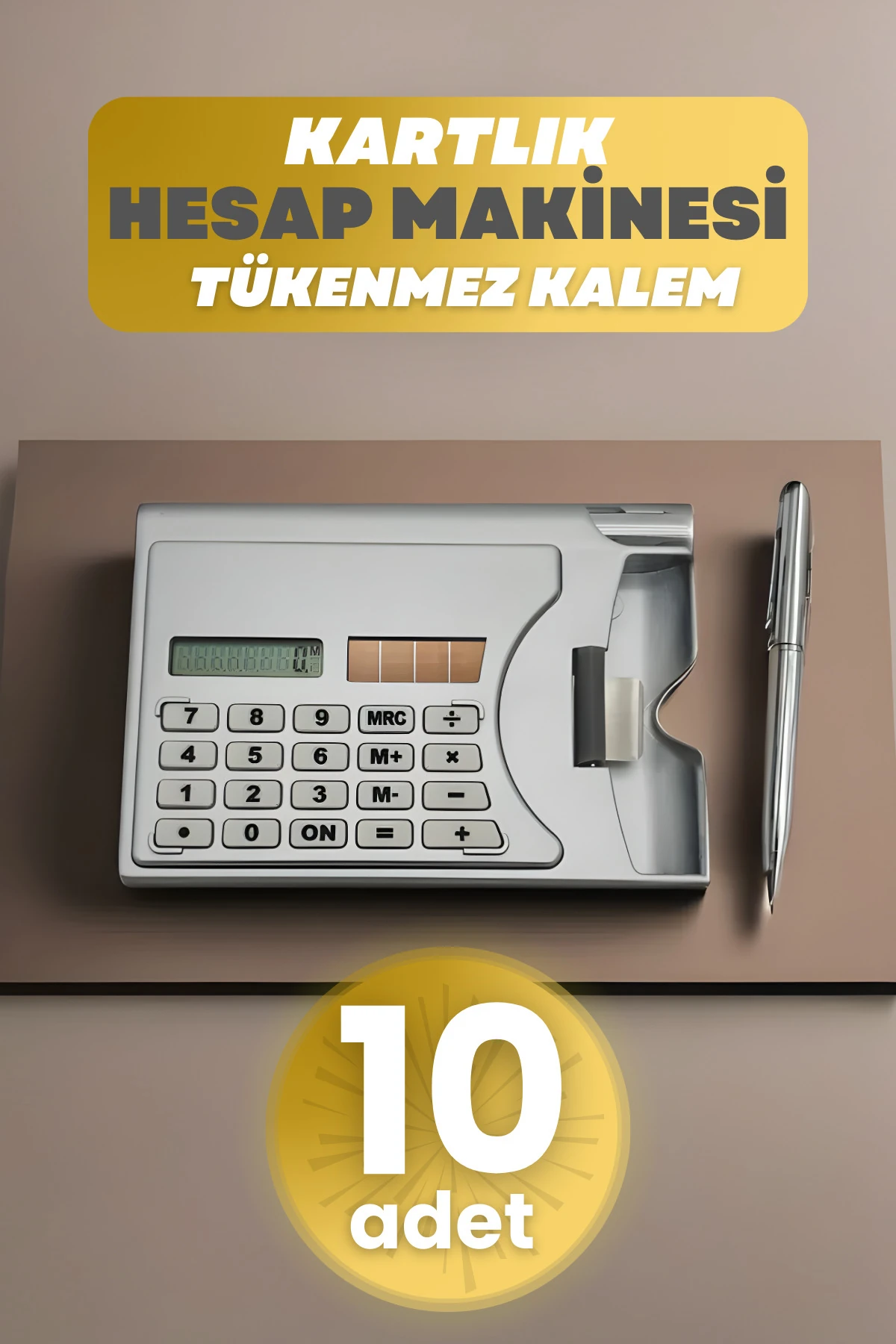 10 Adet Taşınabilir Hesap Makinesi Güneş Enerjili Kartvizitlik Tükenmez Kalem Cep Tipi Calculator