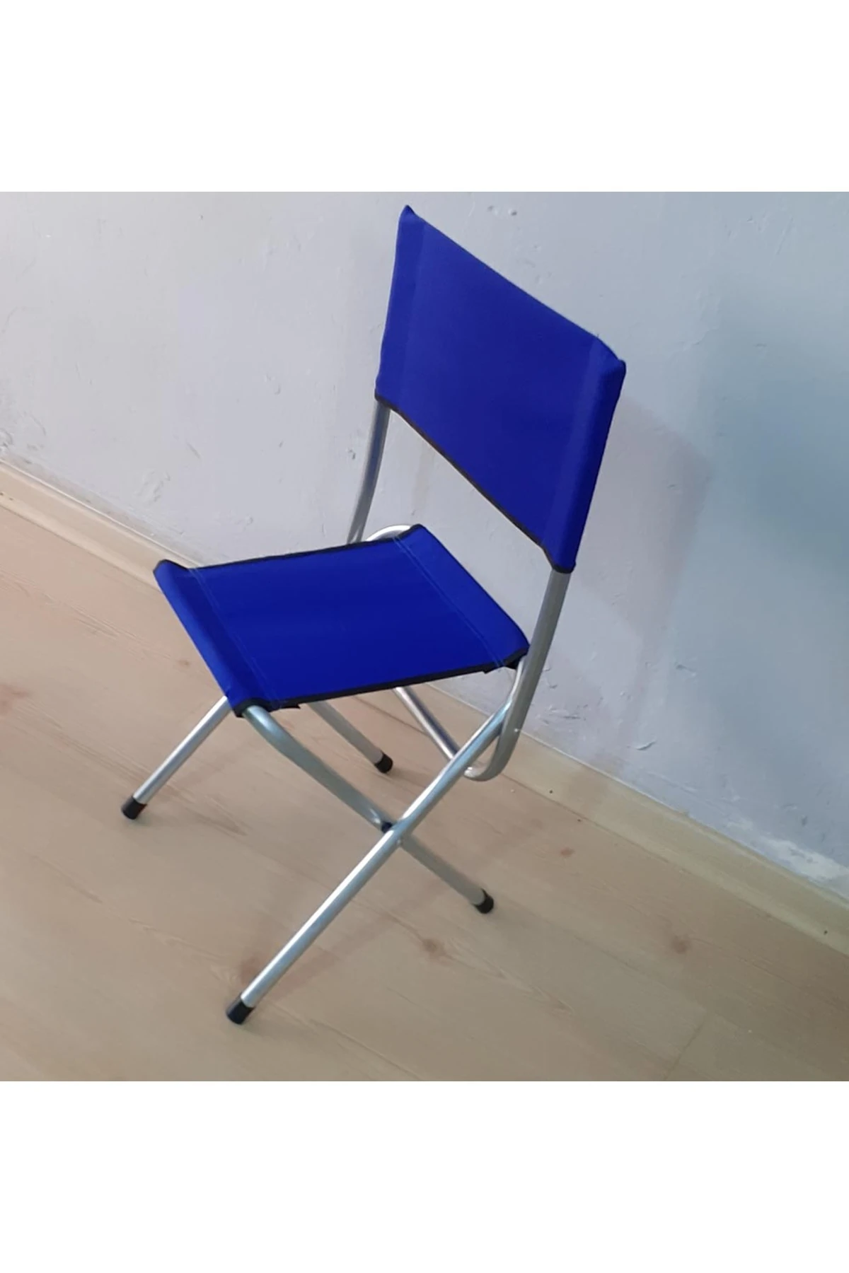 Katlanır Balıkçı Taburesi Piknik Kapm Plaj Doğa Araç Bagajı Metal Ayaklı Sırt Dayanmalı Mavi Kumaş