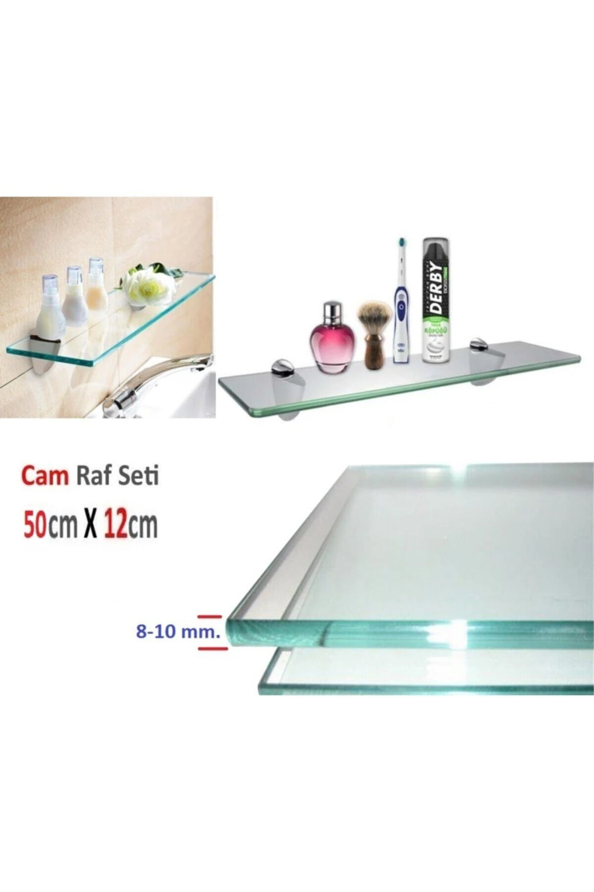 Cam Raf Ikili Set Banyo Duvar Ahşap Montajlı Etejer Rafı Rodajlı Cam Rafı Montaj Aparatlı Etajer