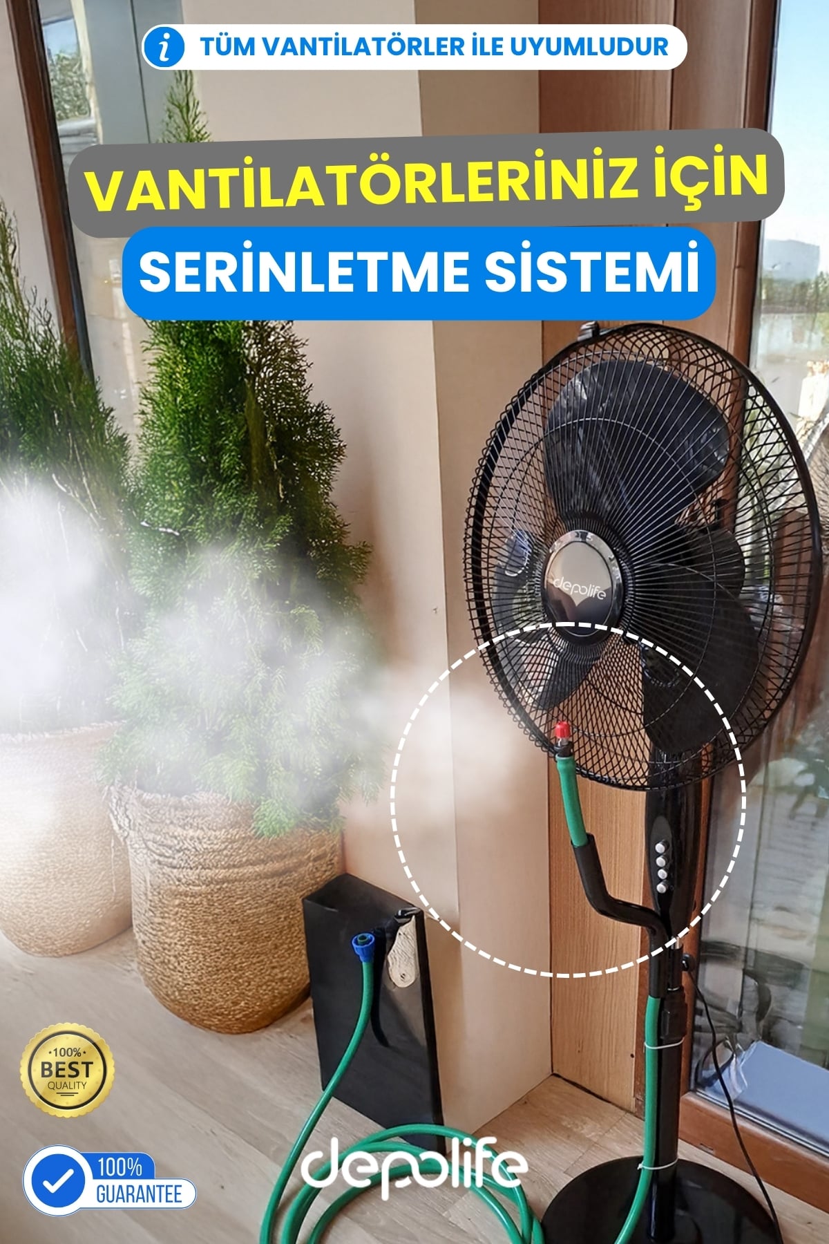Vantilatör Serinletme Sistemi Buharlama Sisleme Misting Cafe Bahçe Balkon Veranda Su Buhar Püskürtme