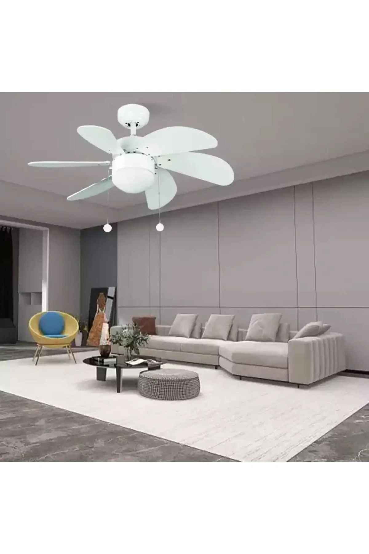 Tavan Vantilatörü 6 kanatlı Aydınlatmalı beyaz 76cm Tavan Pervanesi