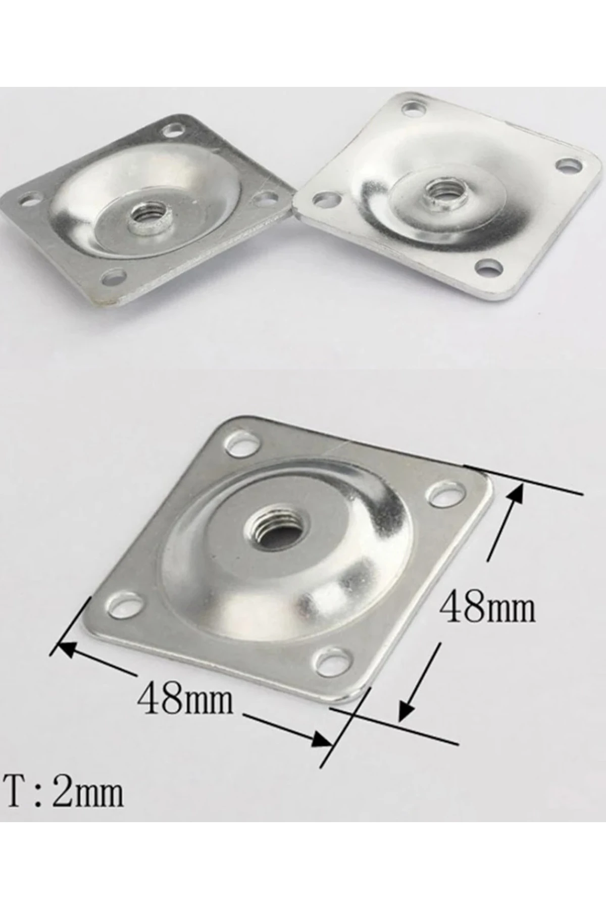 Mobilya Ayak montajı için m8 tabla 48x48cm 4 lü braket çekyat koltuk masa ayak montaj demiri