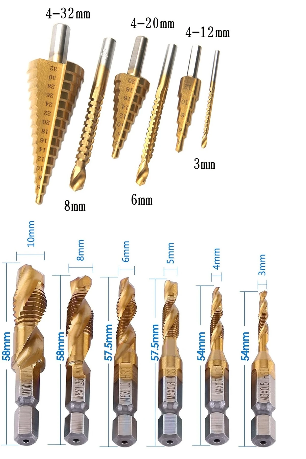 Klavuz açma seti ve Pah delme Freze Matkap uç Seti Titanyum 12 Parça
