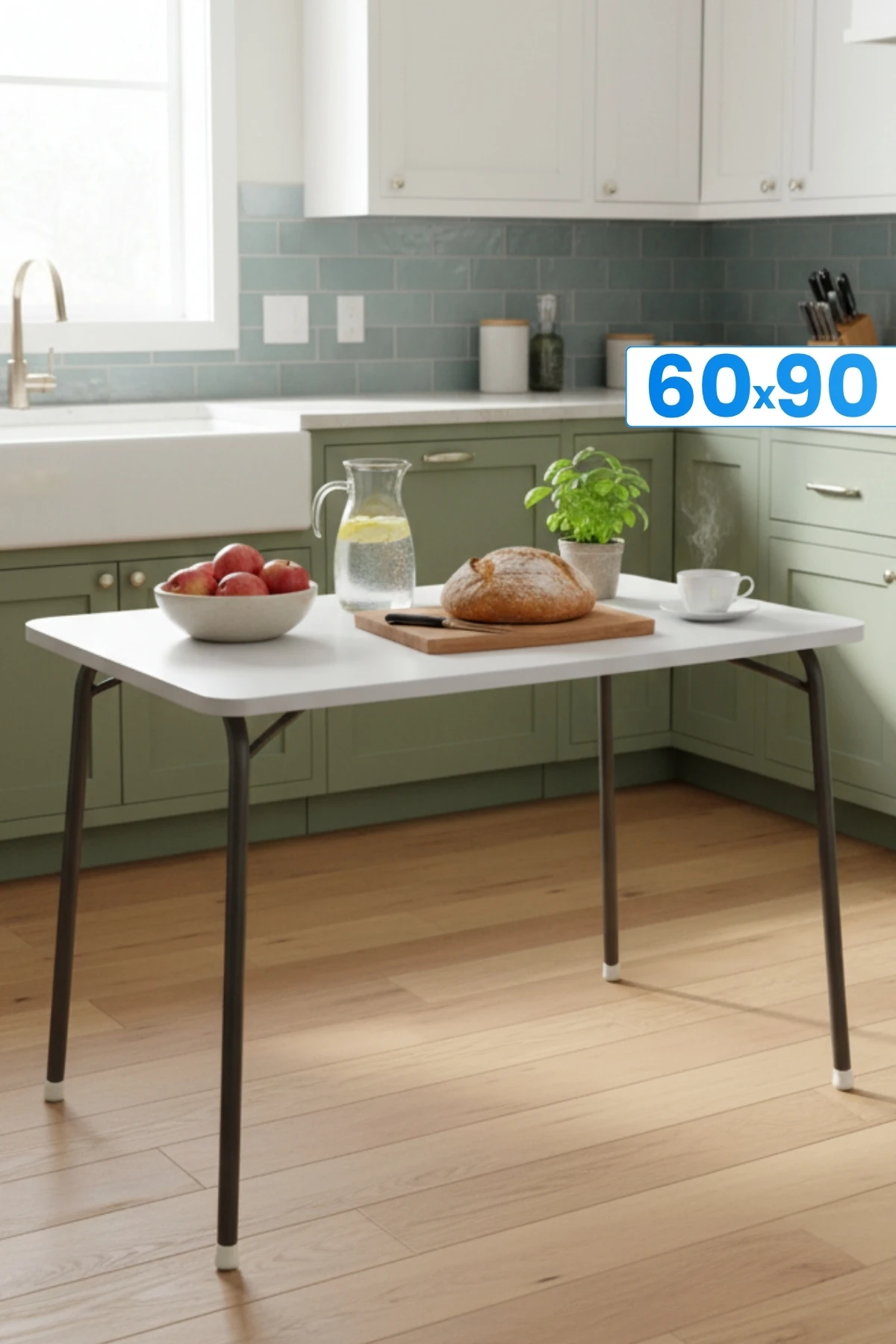 Katlanır Beyaz Balkon Mutfak Piknik Ders Çalışma Masası 60x90 Cm.