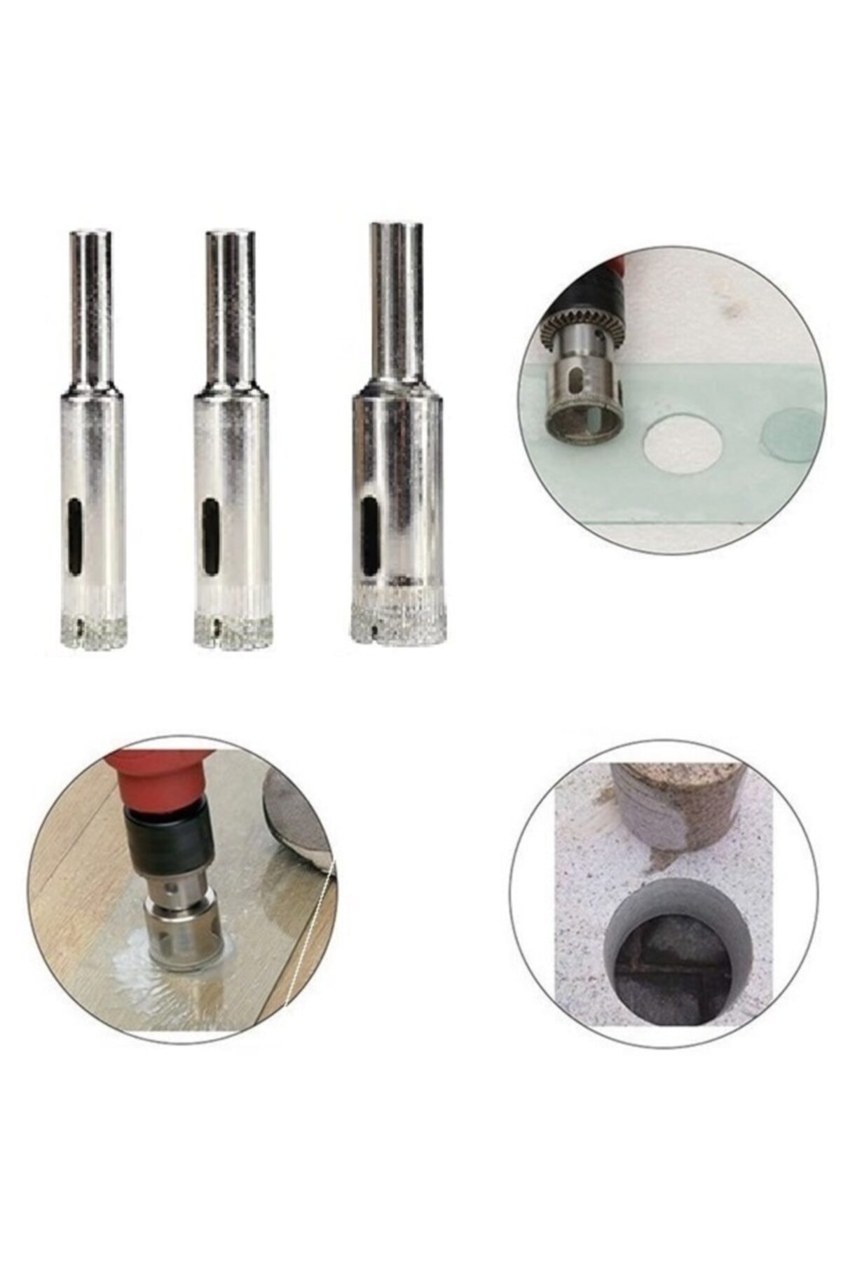 Mermer Granit Fayans Cam Yuvarlak Delme Pancı 10mm 12mm 14mm Elmas Uç Delik Açma Matkap Karot 3 Lü