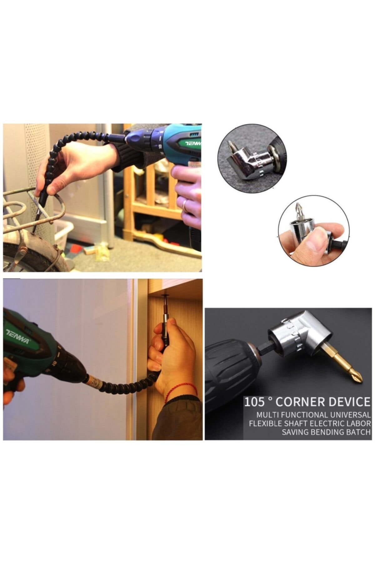 Köşe Vidalama 1/4 Hex Adaptörü Altıgen Bits Tornavida Esnek Hortum Lokma Tornavida 15 Parça Matkap