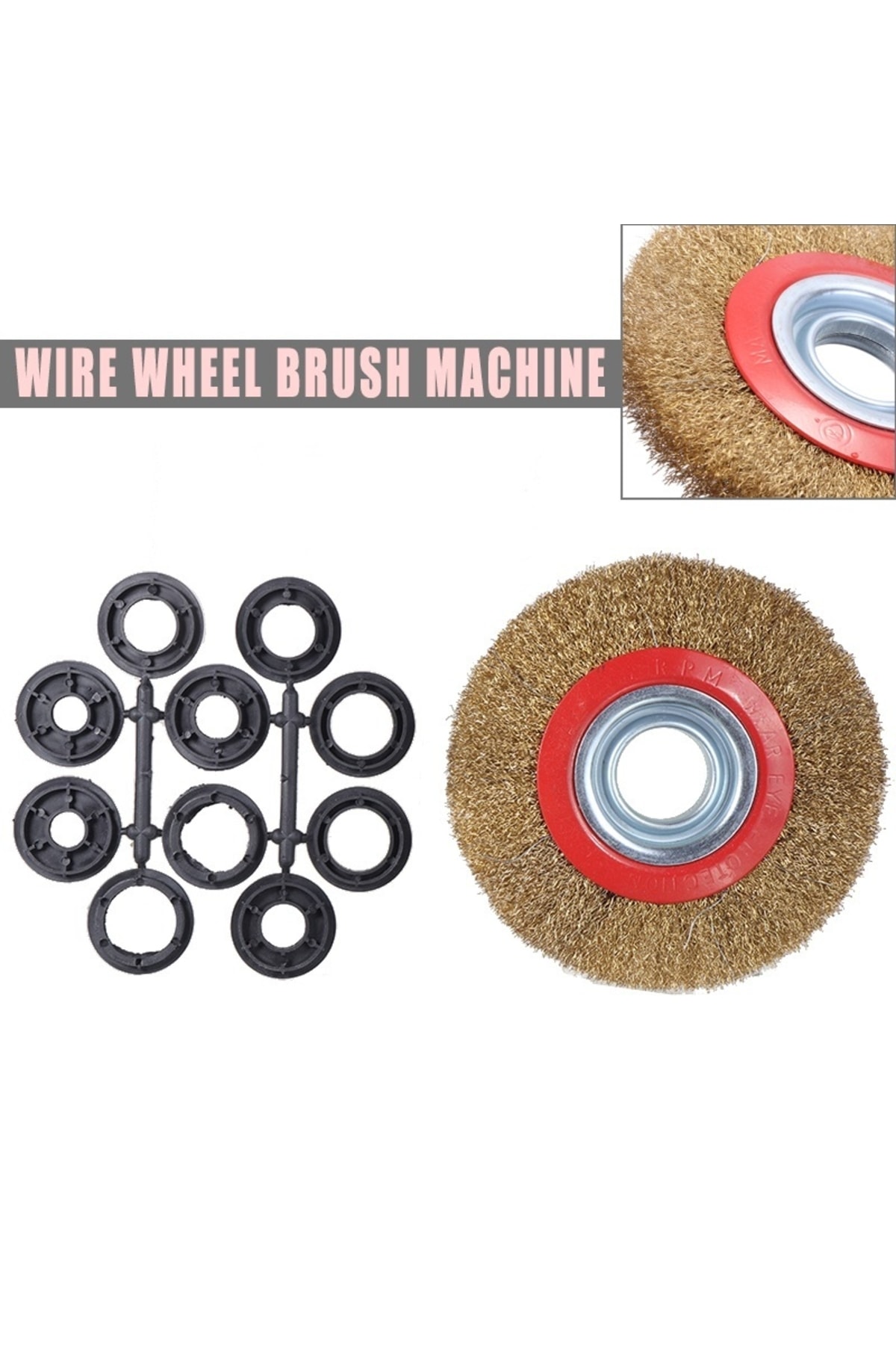 Taşlama Motoru Çelik Fırçası 200mm Spiral Sarı Tel Fırça Kir Pas Yağ Sökme Parlatma Fırçası