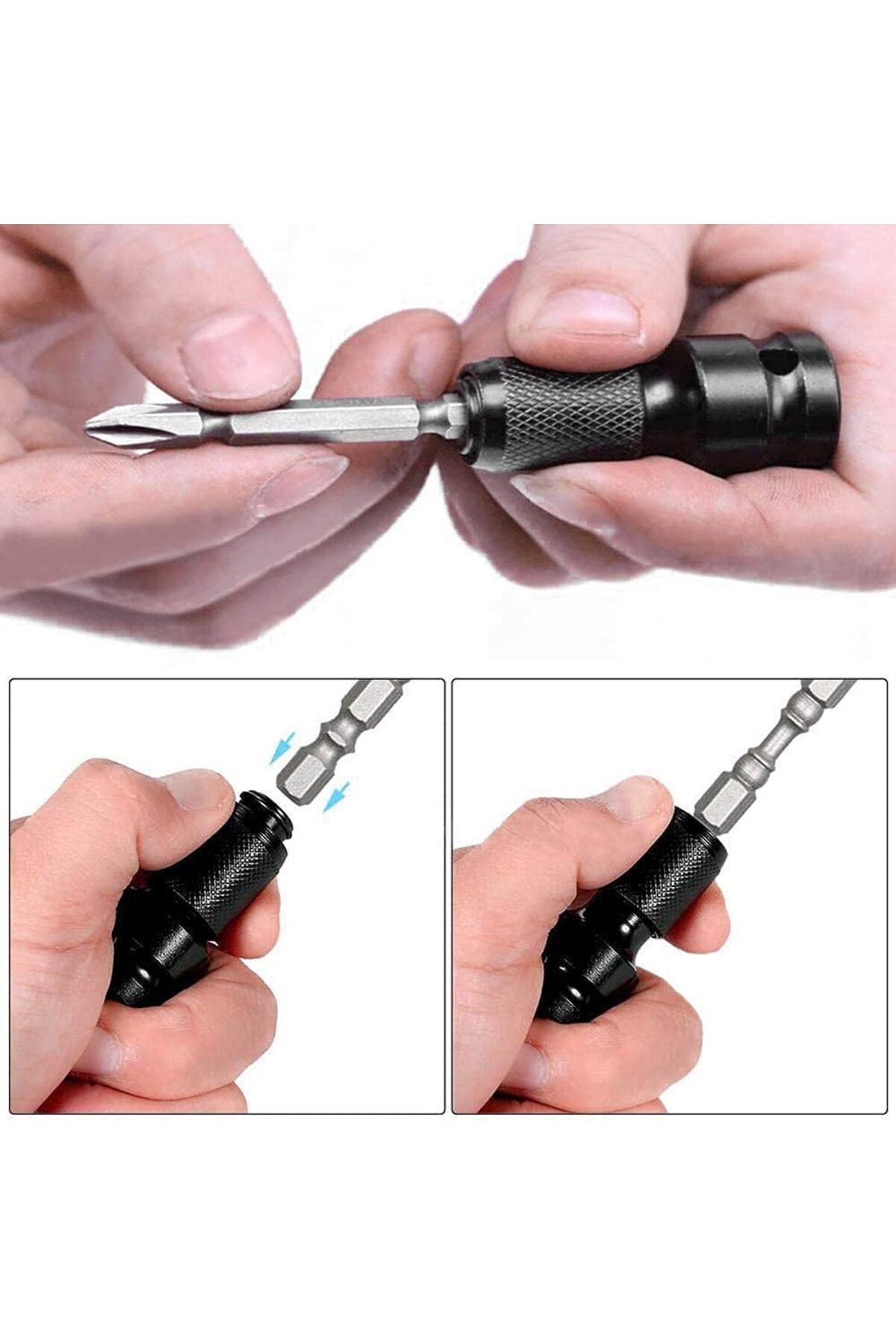 Somun Sökme Darbeli Matkap Makinesi Için 2li Mandrenli Bits Adaptörü Tornavida Vidalama Sökme Takma