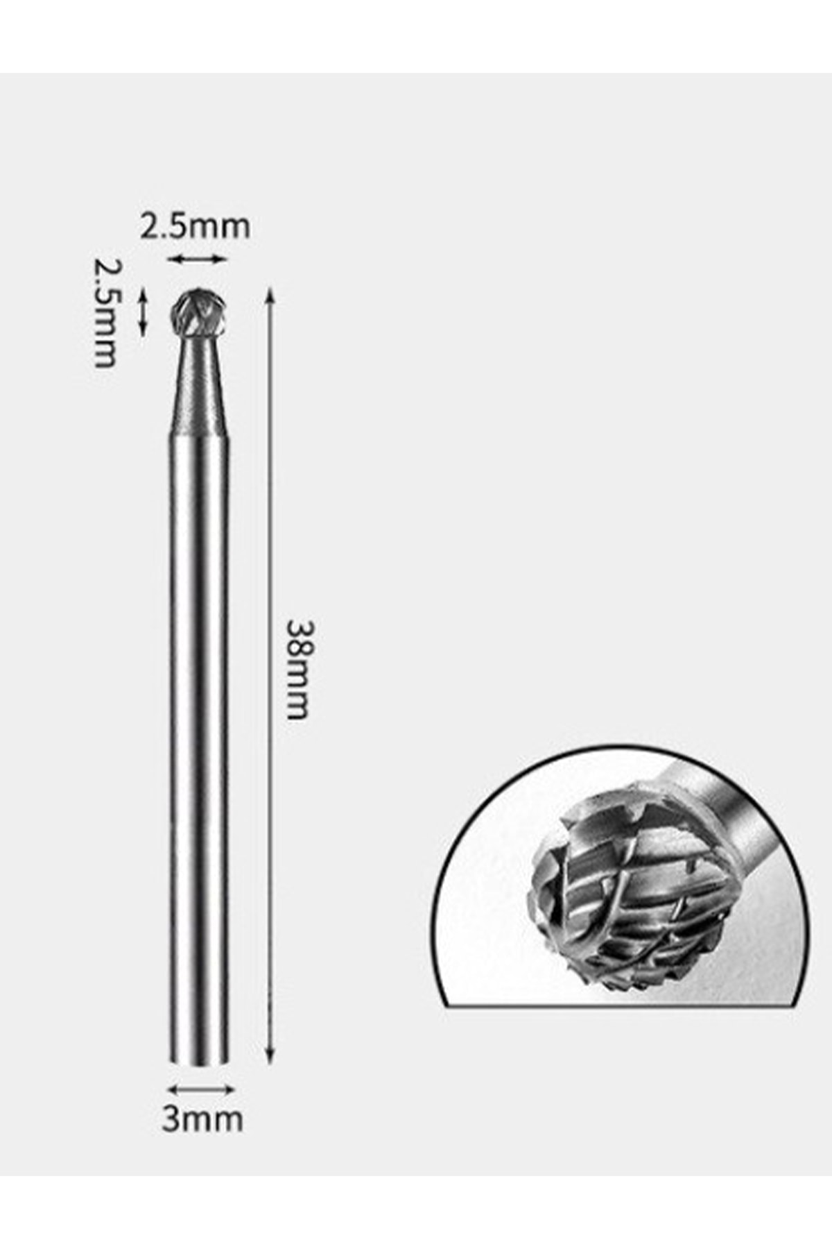 Yoğun Karbür Çelik Tungsten 2.6 Mm Cnc Router , Dremel Vb. Yuvarlak Kafa Carbide Uç