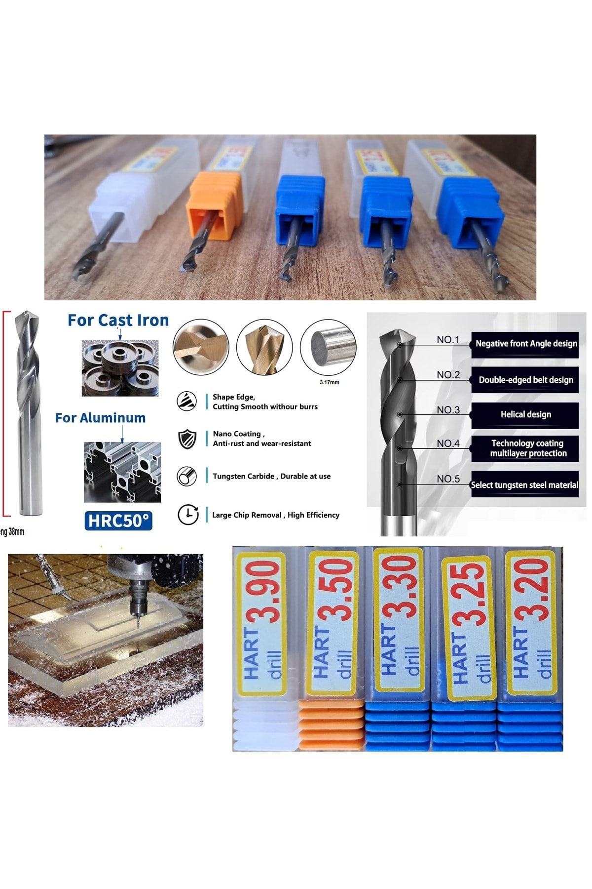 CNC Metal Sondaj Tungsten Karbür Uç Seti (3.20 - 3.90) Matkap için Hard drill Bıçak takımı