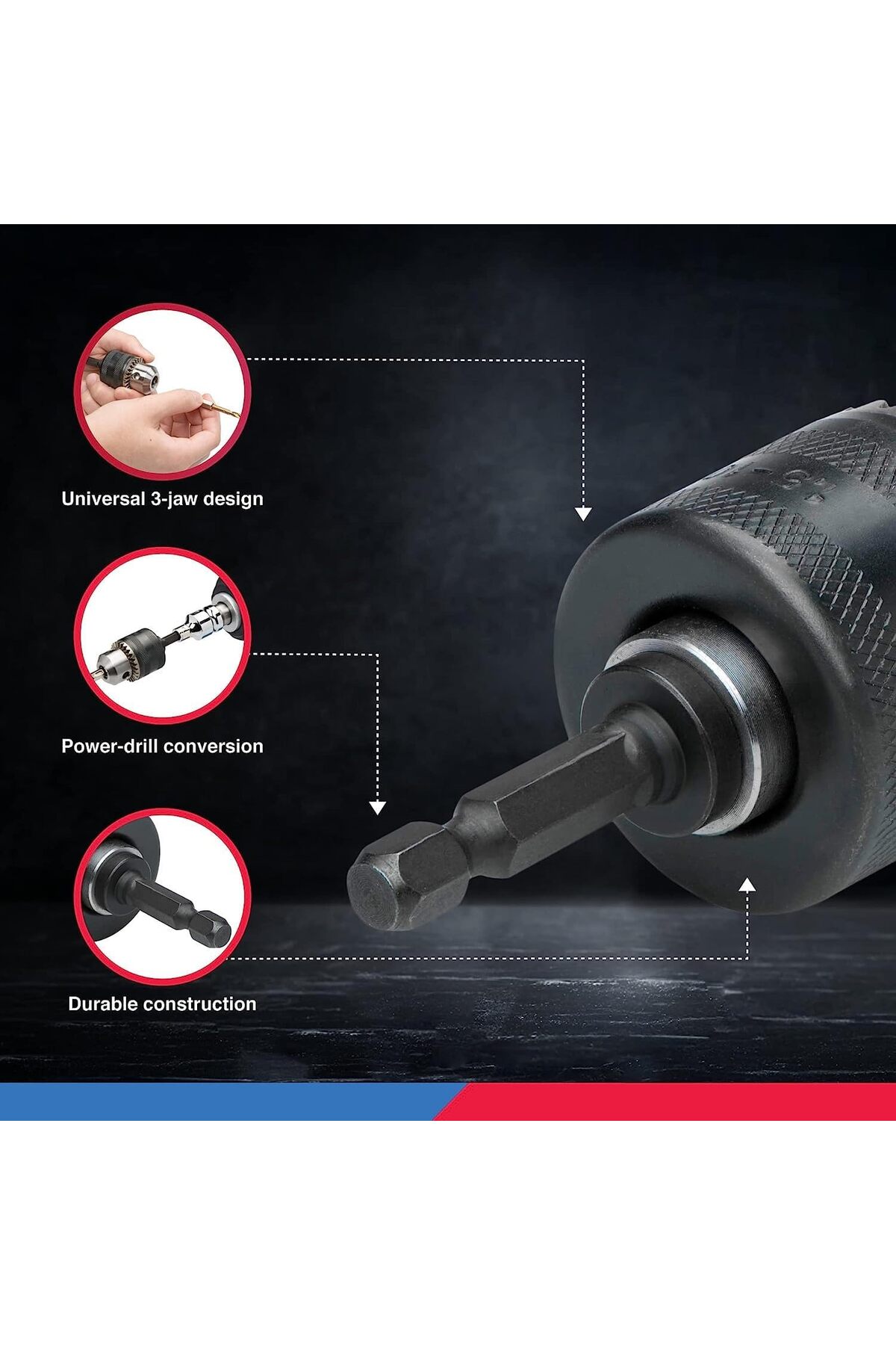 hex Matkap için 6gen Mandren ve adaptör 3/8 Dişli 1,5-10mm Kapasiteli Altıgen Şaftlı anahtarlı set