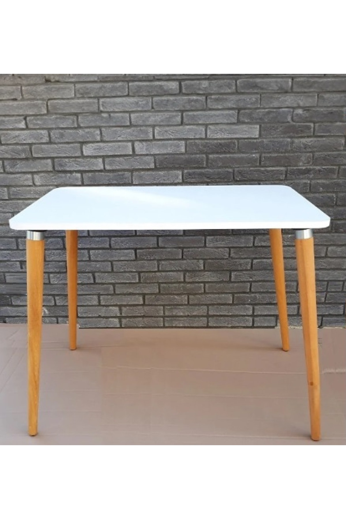 Ahşap Ayaklı Mutfak Salon Yemek Masası 60x90 Cm Gürgen Masif Ayak Beyaz Çalışma Masası