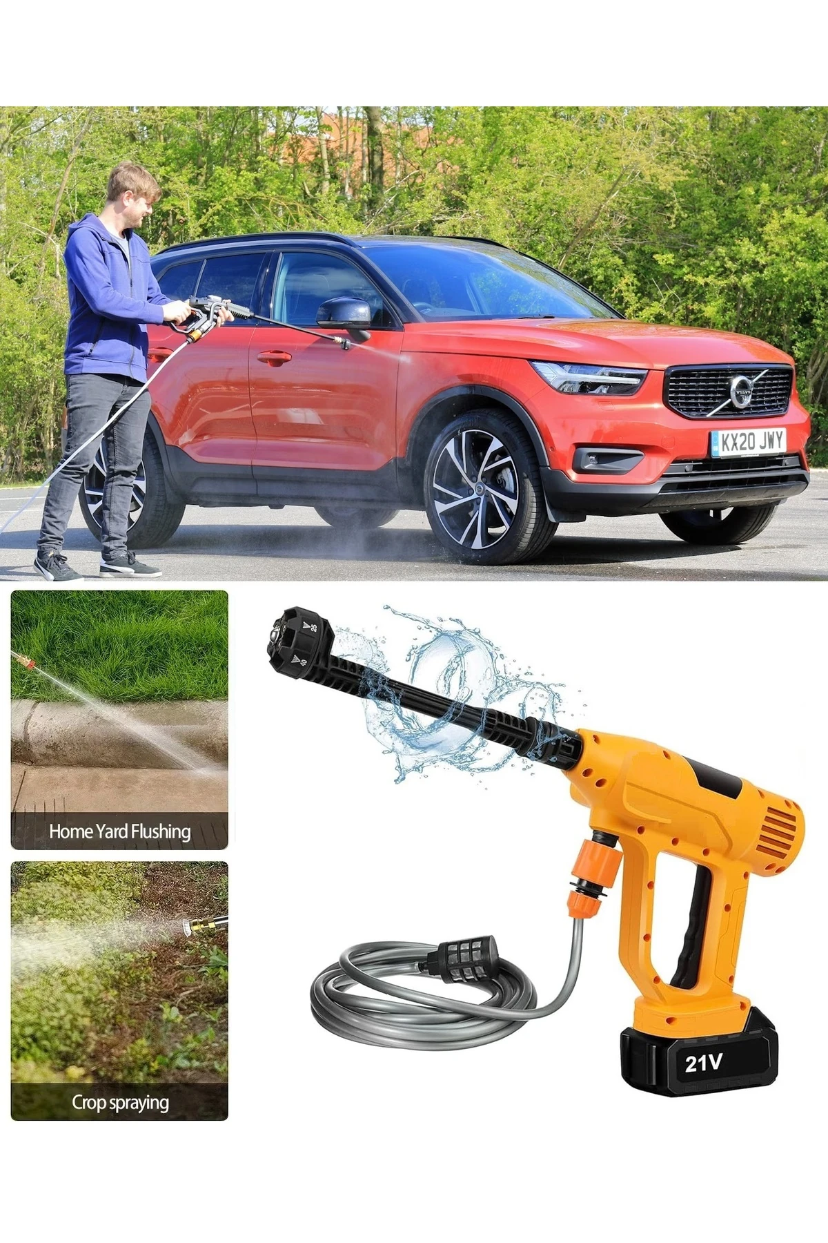 Basınçlı Araç Yıkama Makinesi Akülü Şarjlı Kablosuz Yüksek Basınçlı Tabanca Köpüklü Yıka