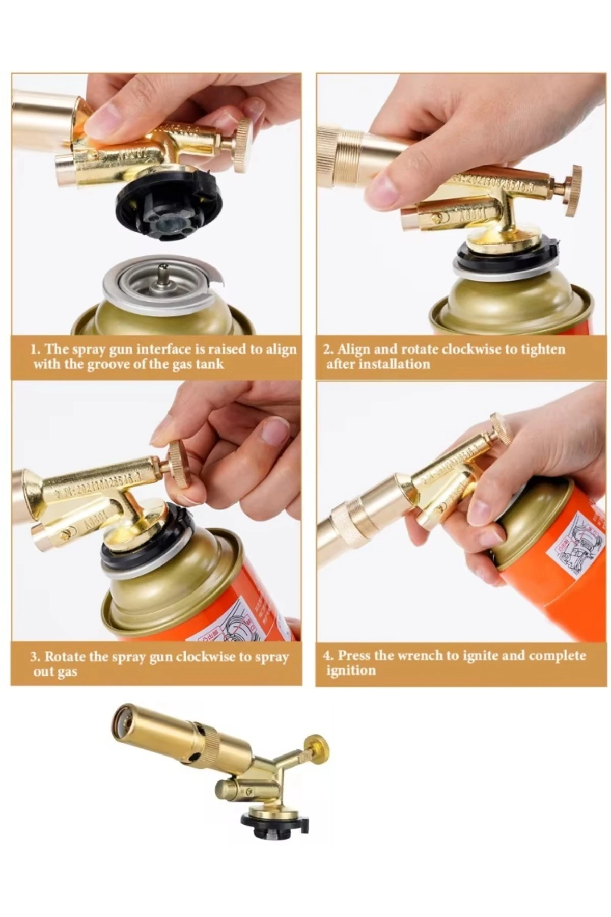 Çakmaklı Metal Pürmüz Kamp Gazı Kartuşlu Piknik Kamp Mangal Mutfak için 4 Adet 400ml Gaz ve  Başlık