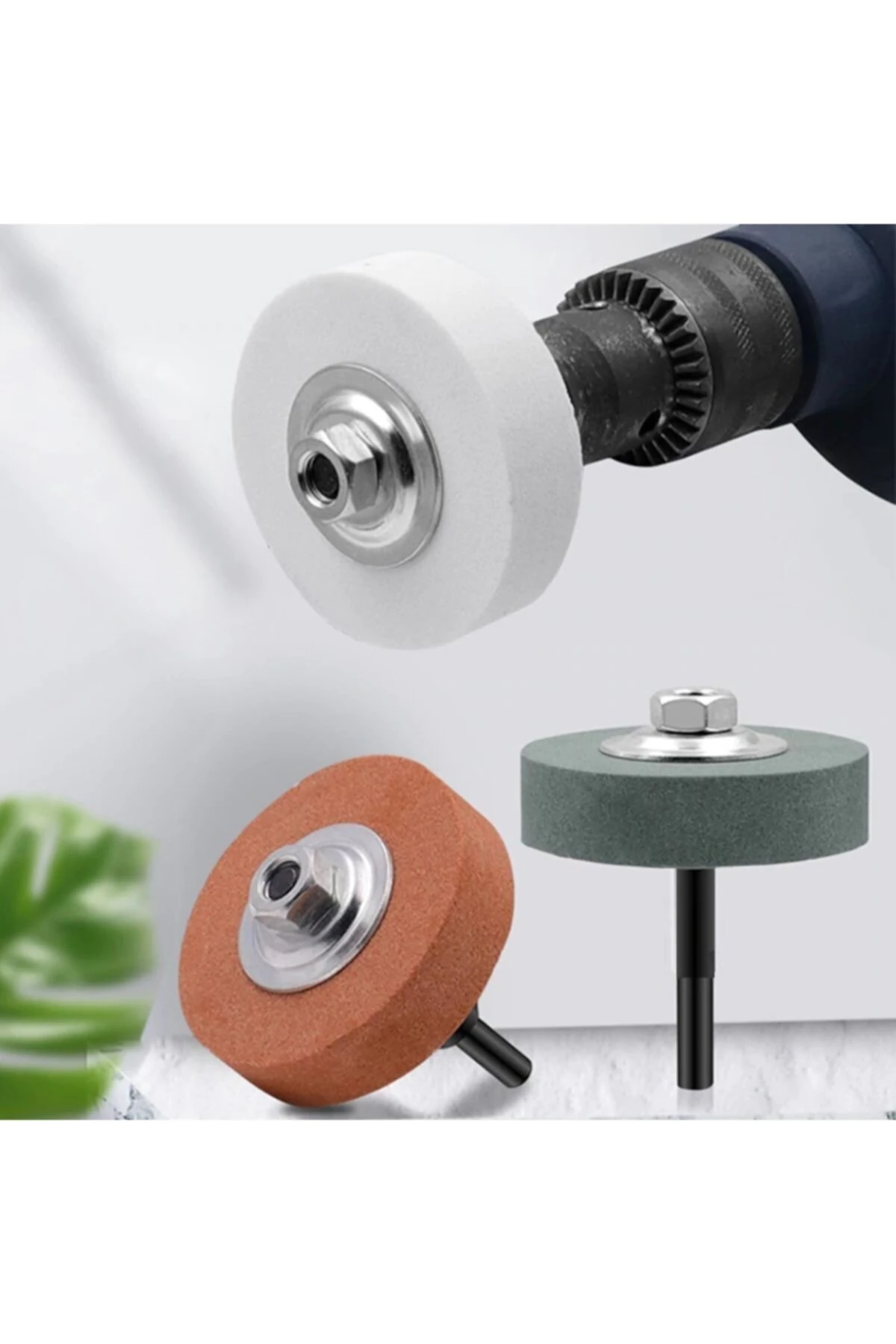 Matkap Bıçak Satır Nacak Bileme Değirmen Taş Disk Seti Skoc Biley Taşı ve Matkap Adaptörlü 3 Parça