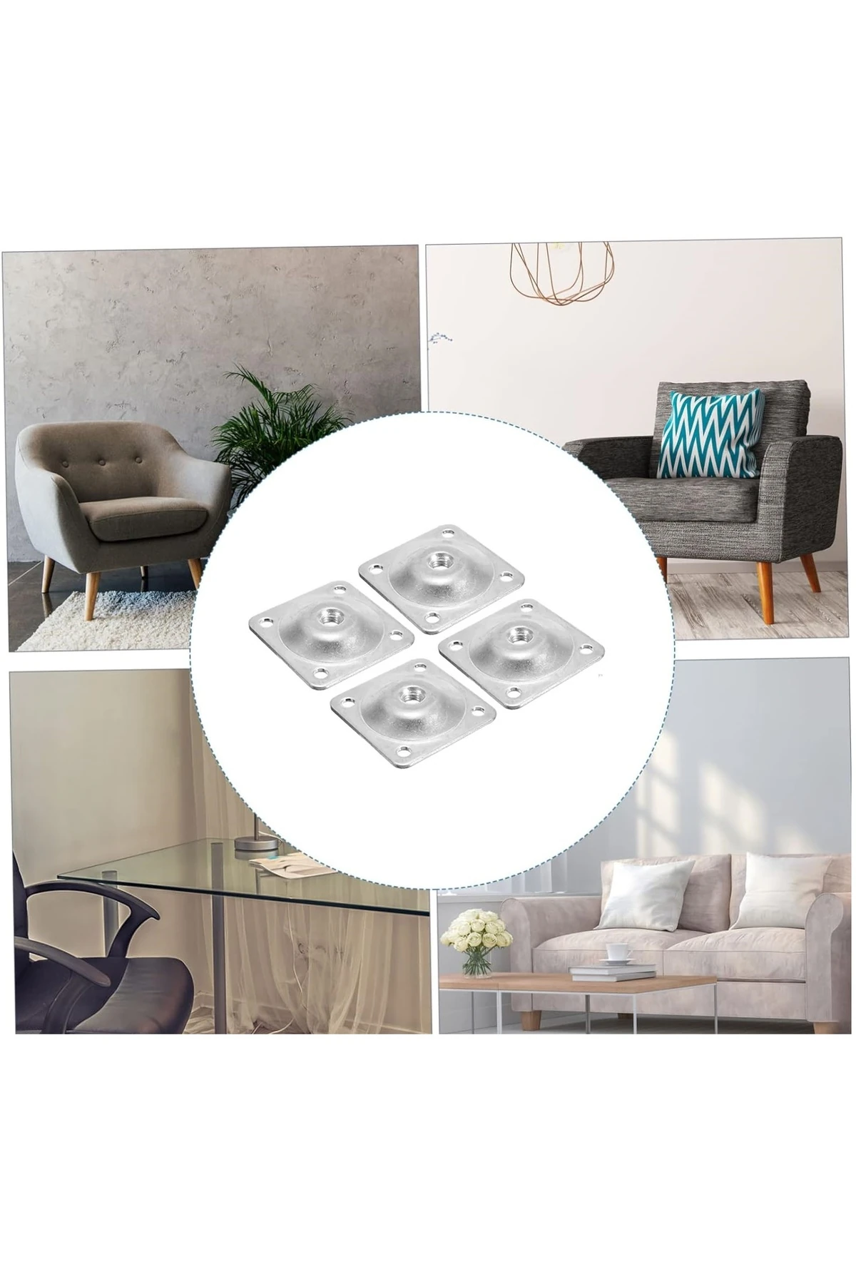 Mobilya Ayak montajı için m8 tabla 48x48cm 4 lü braket çekyat koltuk masa ayak montaj demiri