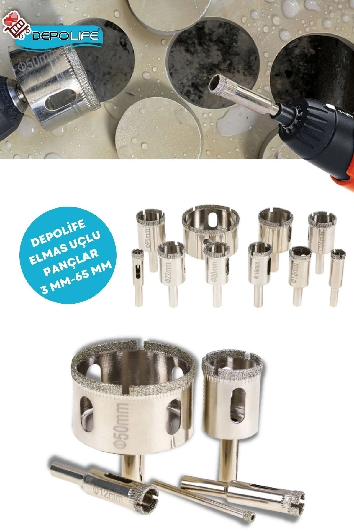 60mm Mermer Granit Fayans Cam Yuvarlak Delme Panç Elmas Uç Yuvarlak Açma Matkap Için Karot