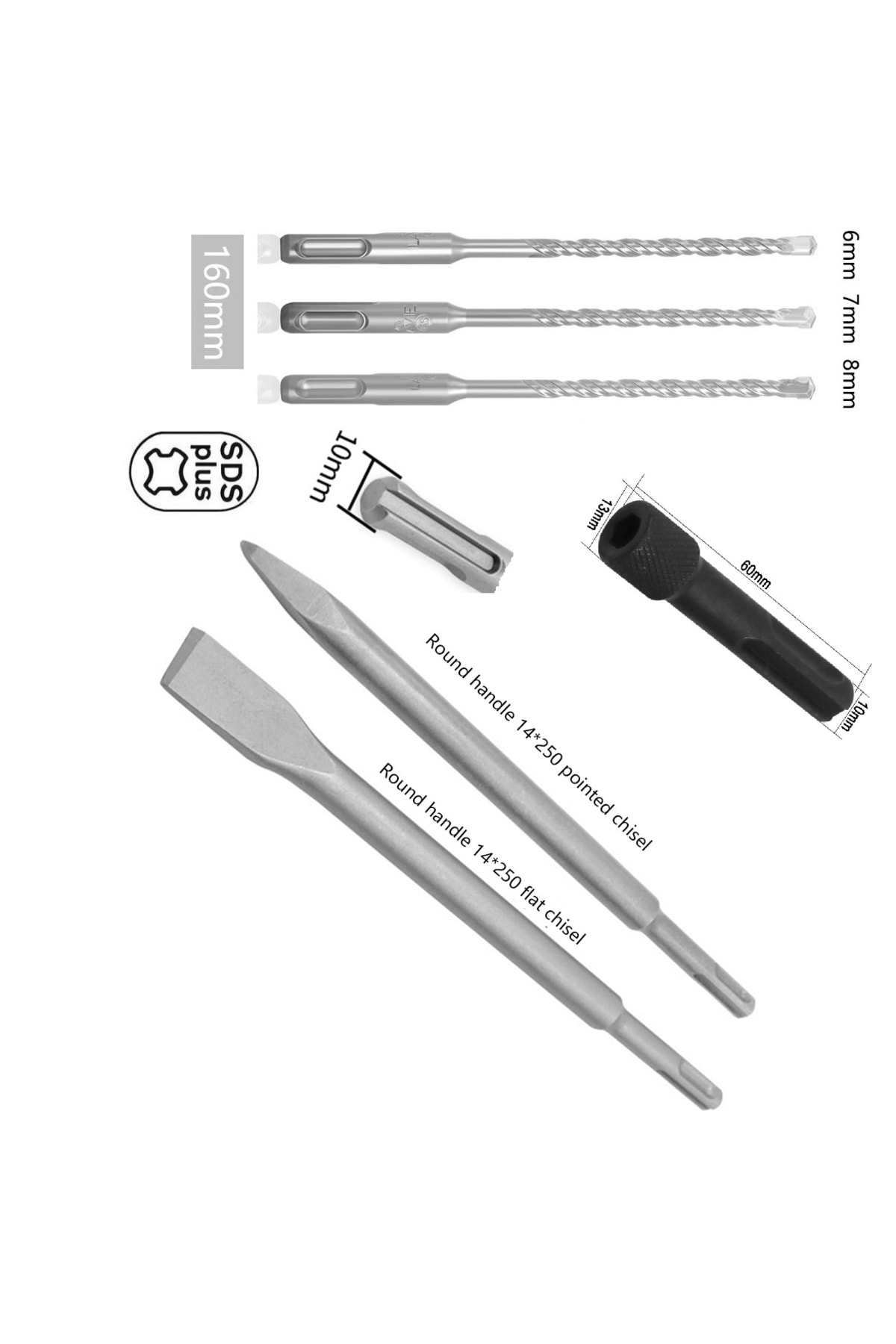 Kırıcı delici hilti için sds plus elmaslı 3lü matkap ucu murç keski sds vidalama bits adaptör seti