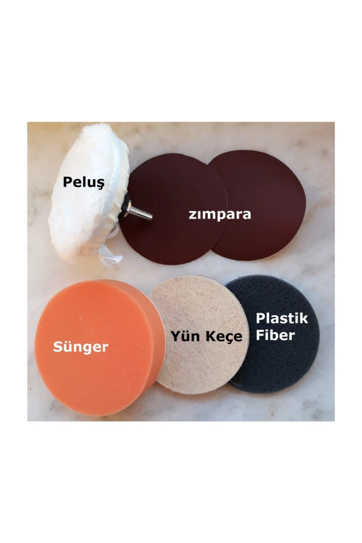 Polisaj Seti Oto Kaporta Boya Cizik Giderici Ve Fayans Metal  Parlatma Yün Keçe Sünger Zımpara