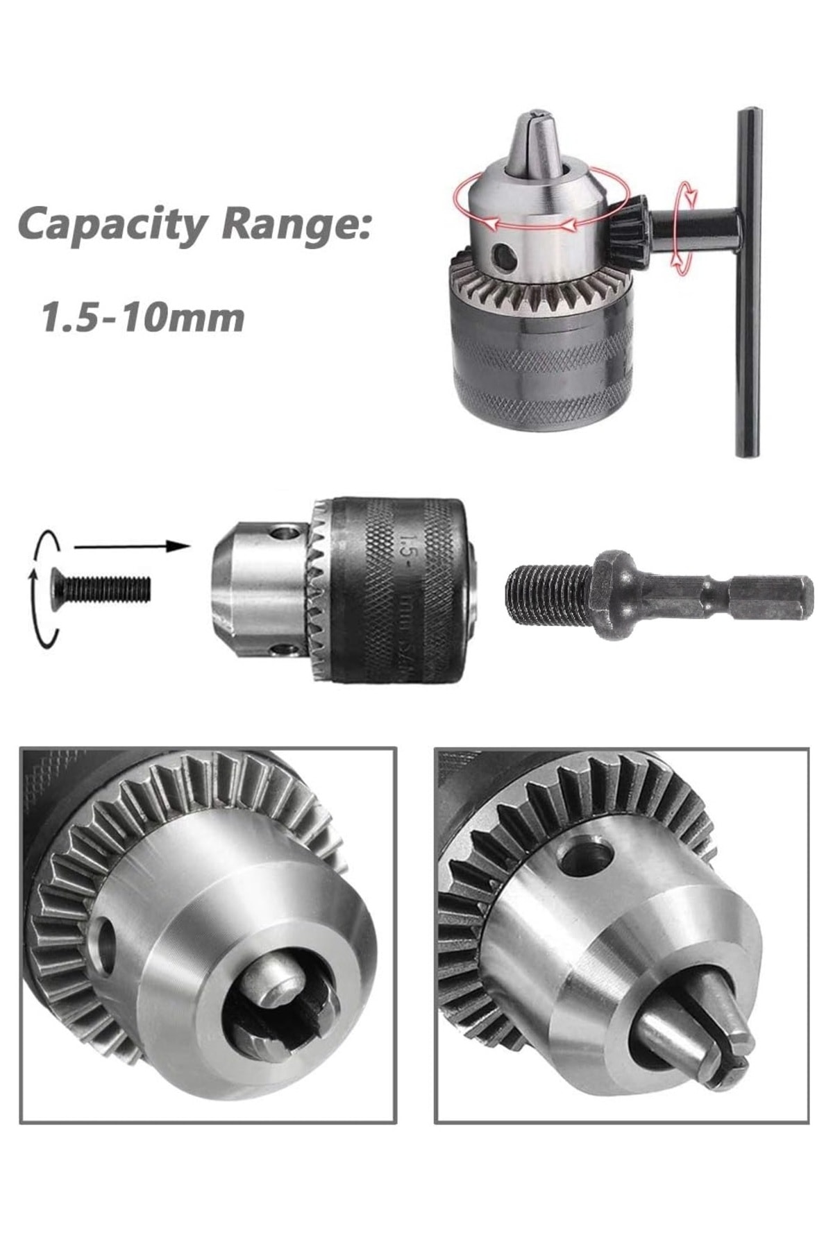hex adaptörlü matkap mandreni 1/4 altıgen şaftlı 10mm 3/8 anahtarlı metal mandren anahtarlı