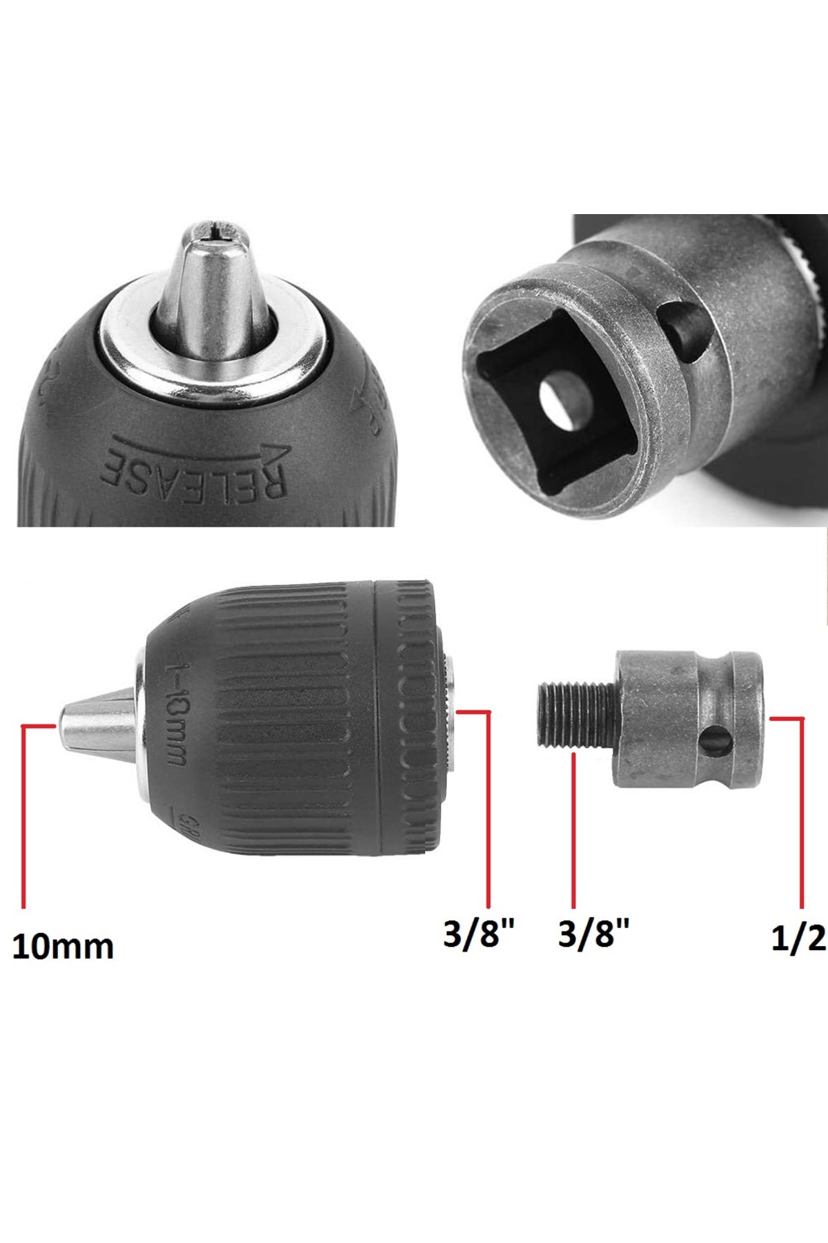 Somun Sökme Sıkma Makinesi Için 10mm Mandren Ve Bits Adaptör Seti 1/2 Hex (TORKLU MAKİNALAR İÇİN)