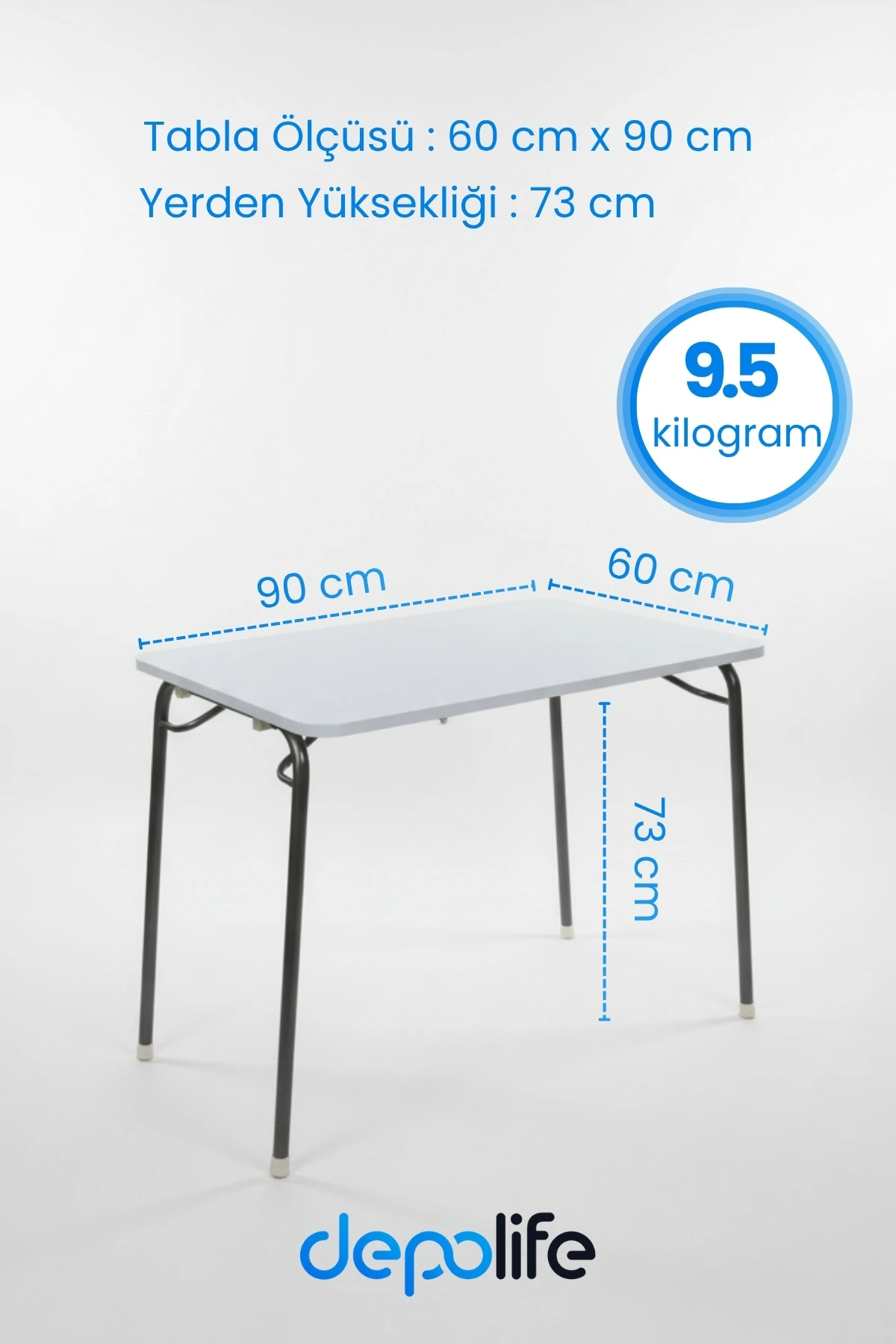 Katlanır Beyaz Balkon Mutfak Piknik Ders Çalışma Masası 60 x 100 cm