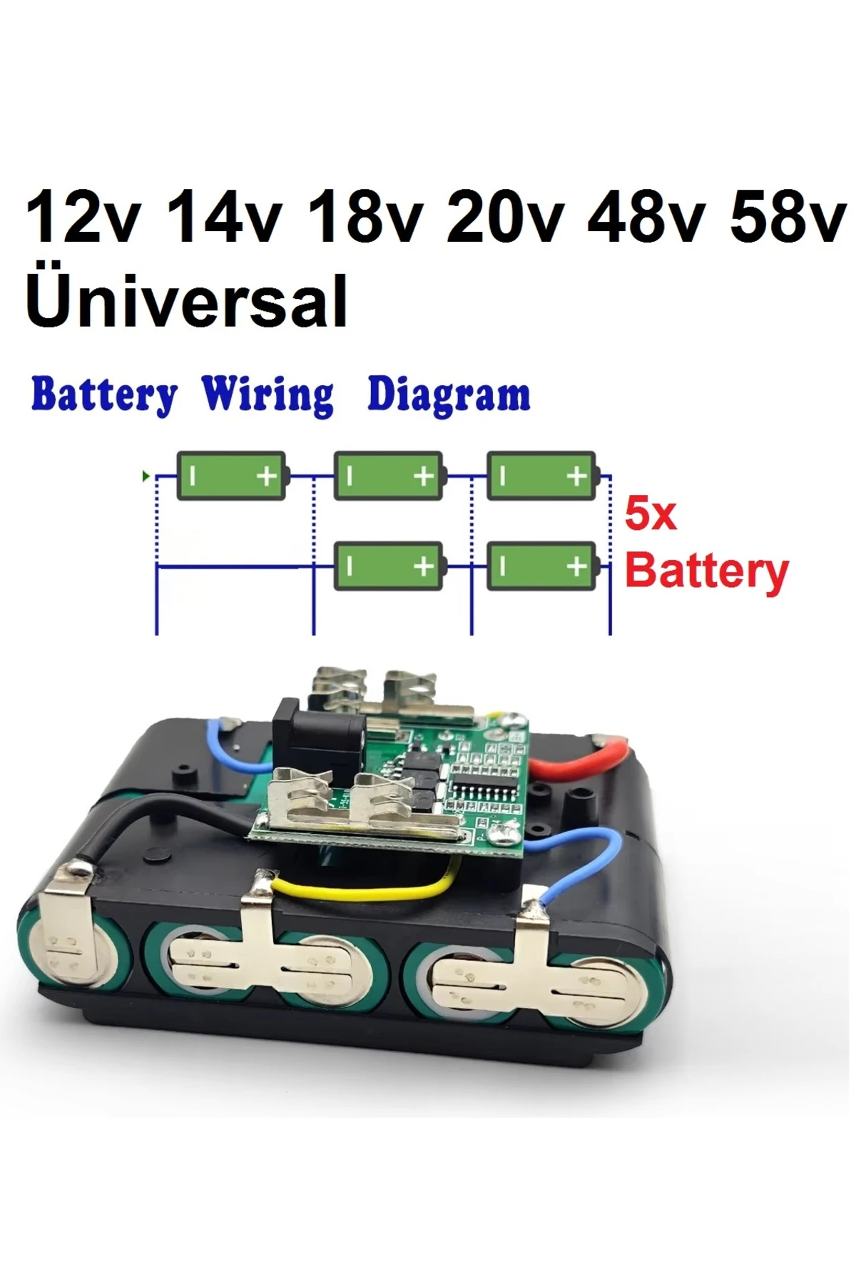 Şarjlı Matkap Için Yedek Batarya Üniversal 5 Pilli 12 Volt 14v 18v 20v 48v 58v Li-on Pil Şarj