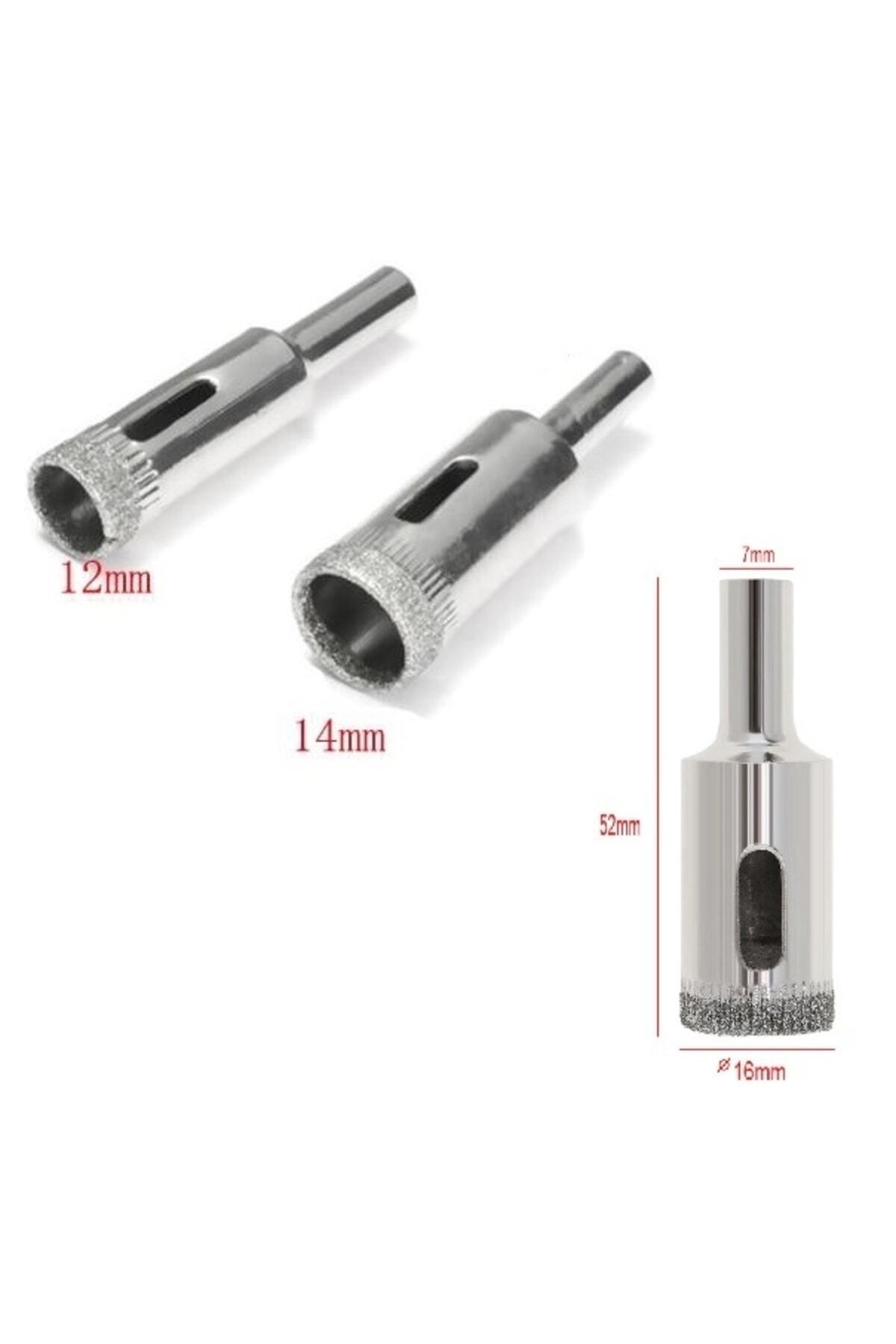 Cam Fayans Mermer Granit Porselen Delme Pancı Boru Tipi Elmas Karot Uç 12mm 16mm 18mm (3LÜ)