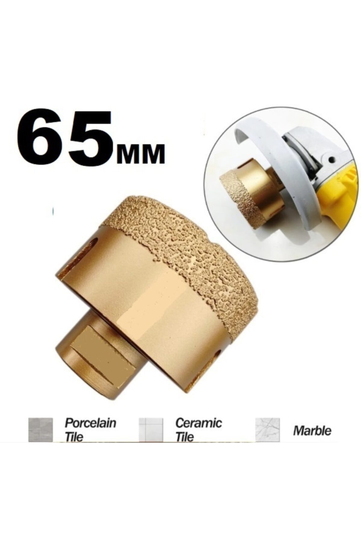 Mermer Granit Panç Fayans Seramik Beton Delme Pancı 65mm Sarı Elmas Ucu Flex Uyumlu