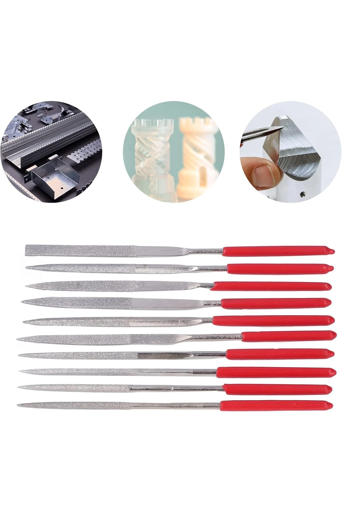 Hassas Elmaslı Eğe Seti 10 Parçalı Kuyumcu eğeleme seti 3x140mm cam saat takı işleri için ideal