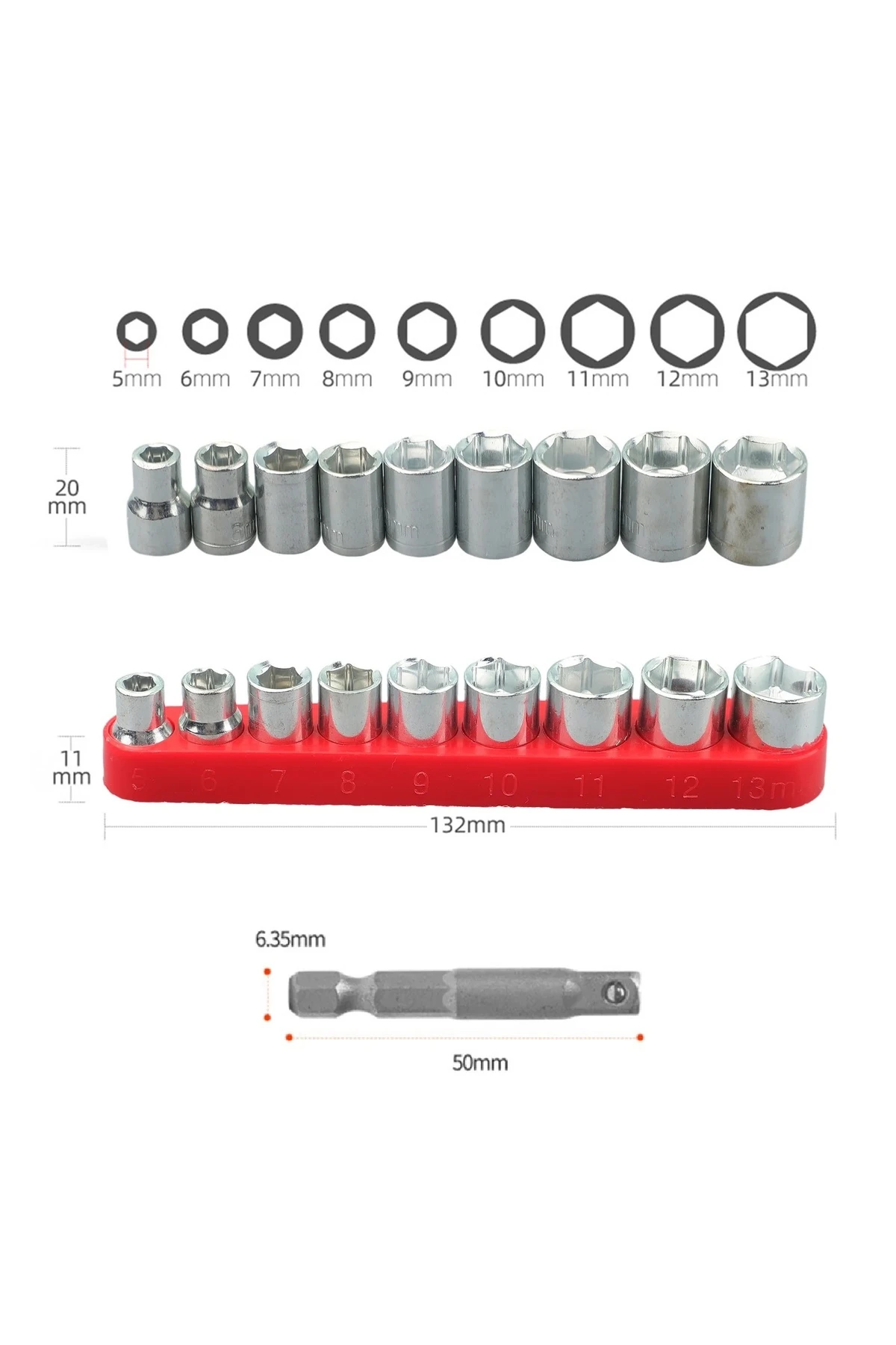 9 parçalı 1/4 soket Lokma Seti ve Matkap Adaptör seti