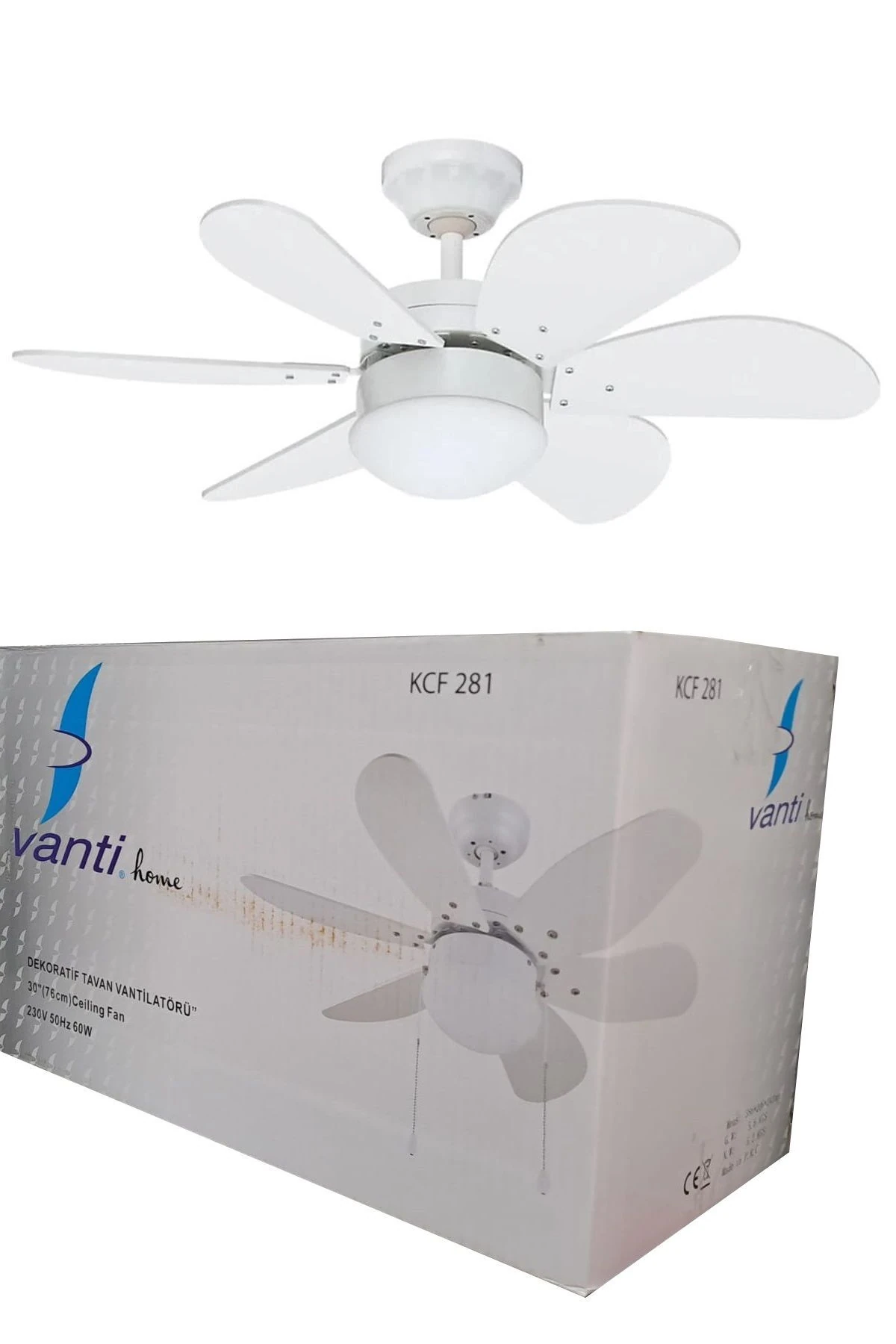 Tavan Vantilatörü 6 kanatlı Aydınlatmalı beyaz 76cm Tavan Pervanesi