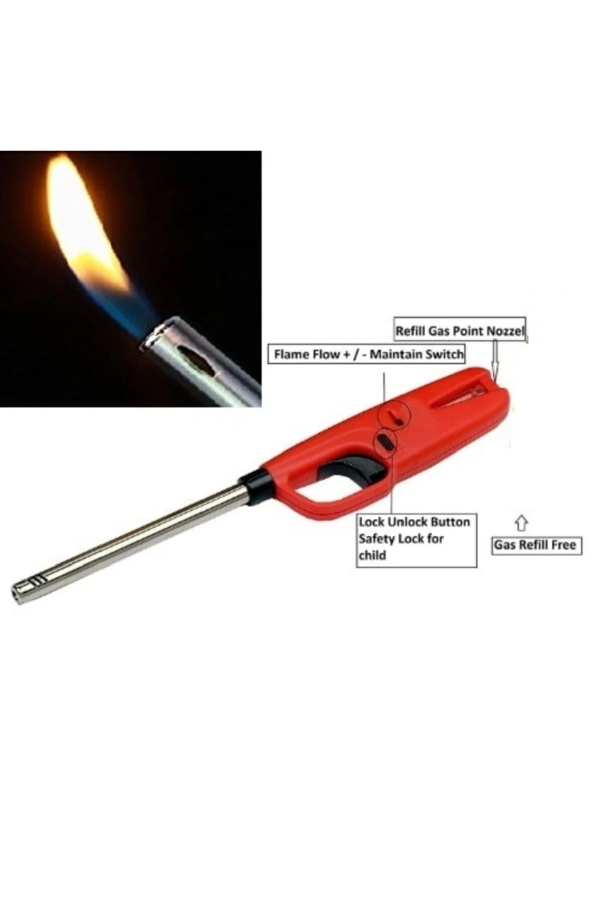 Uzun Burunlu Mutfak Ocak Çakmağı Ve Dolum Tüpü Seti 2 Çakmak 1 Çakmak Gazı Tüpü 3 Parça