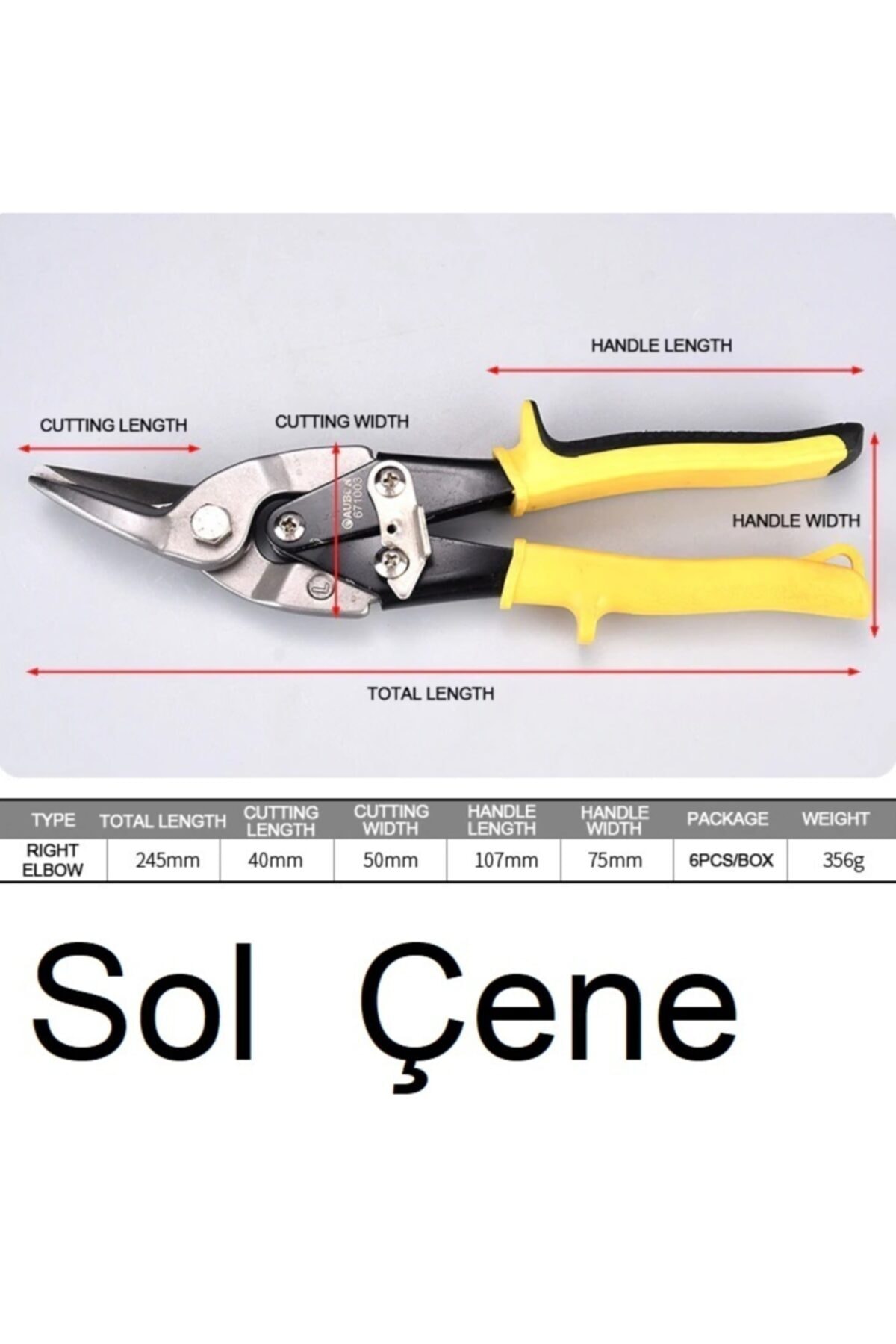 Kaportacı Teneke Sol Çelik Ağızlı Güçlü Çeneli Manivela Sistemli Saç Alüminyum Makası 40 Mm