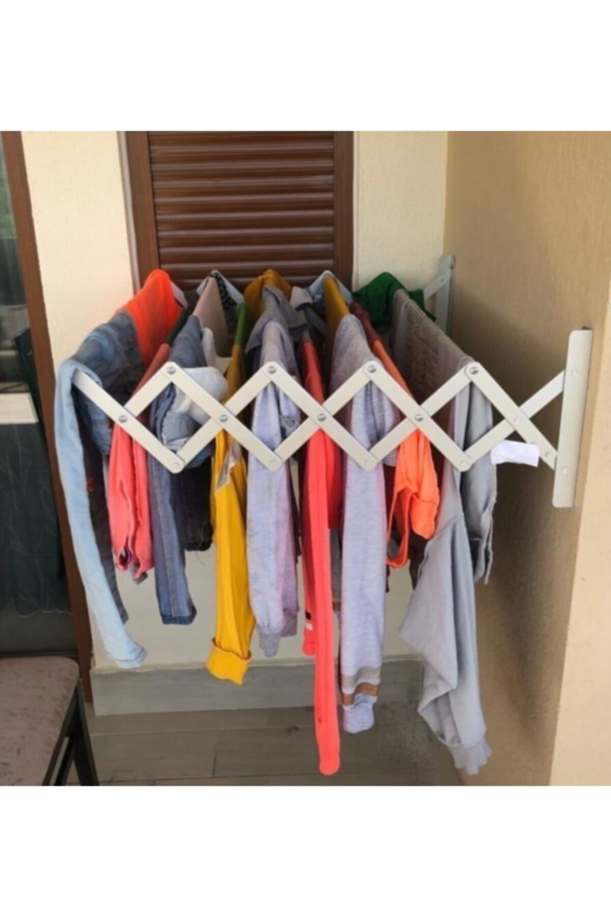 Çamaşır Balkon Kurutma Askısı Akordiyon Elbise Kurutmalık 70cm-9 Çubuk Alüminyum Duvar Montajlı